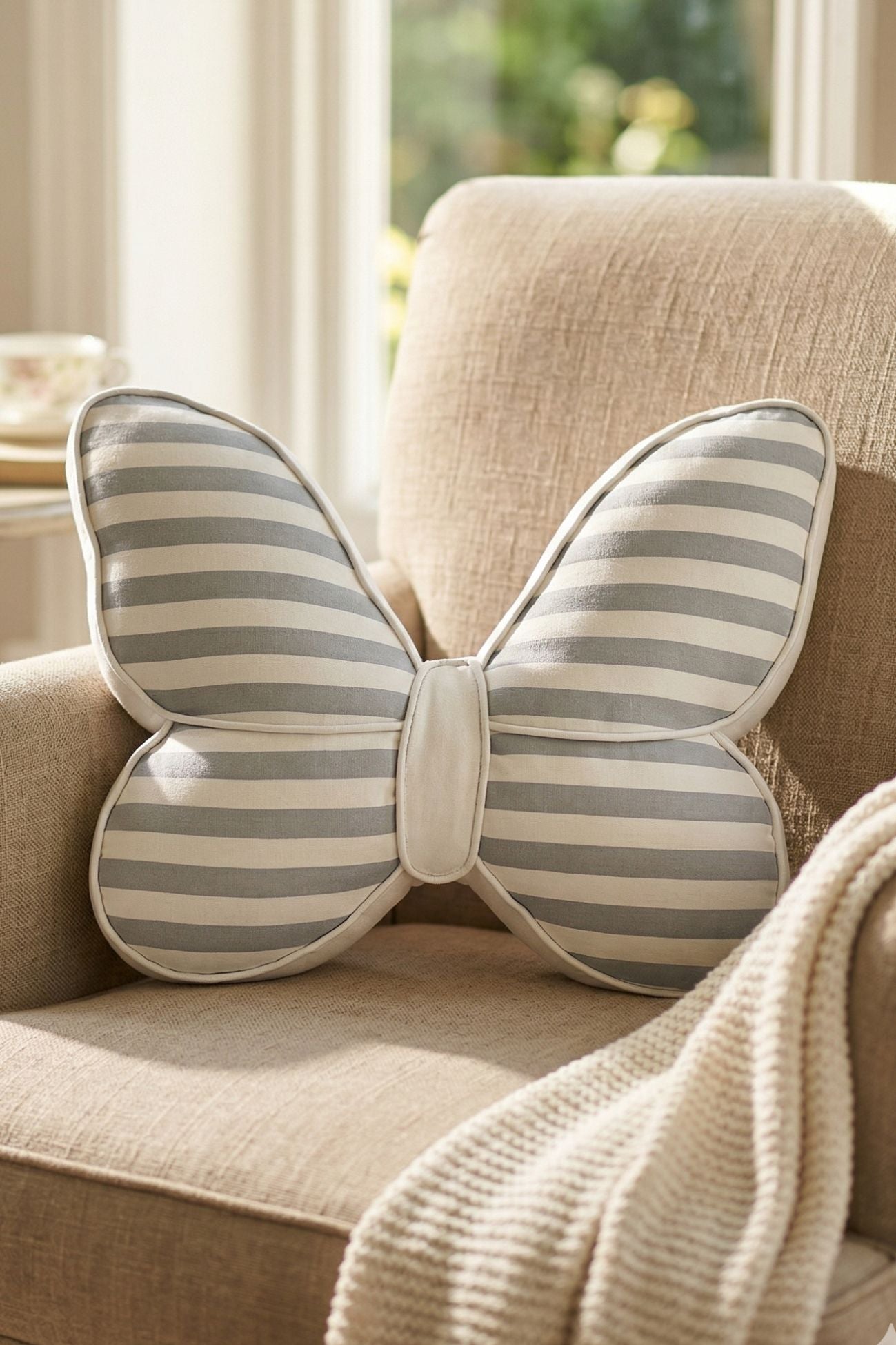 Encanto Cuscino Farfalla Righe Grigio