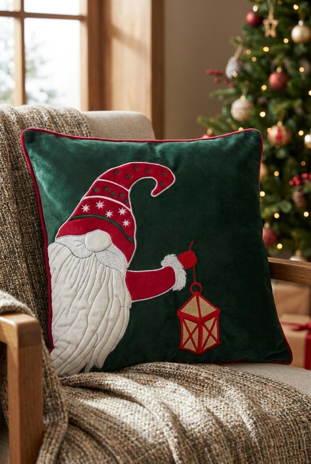Petite Noel Cuscino Quadrato Gnomi Verde