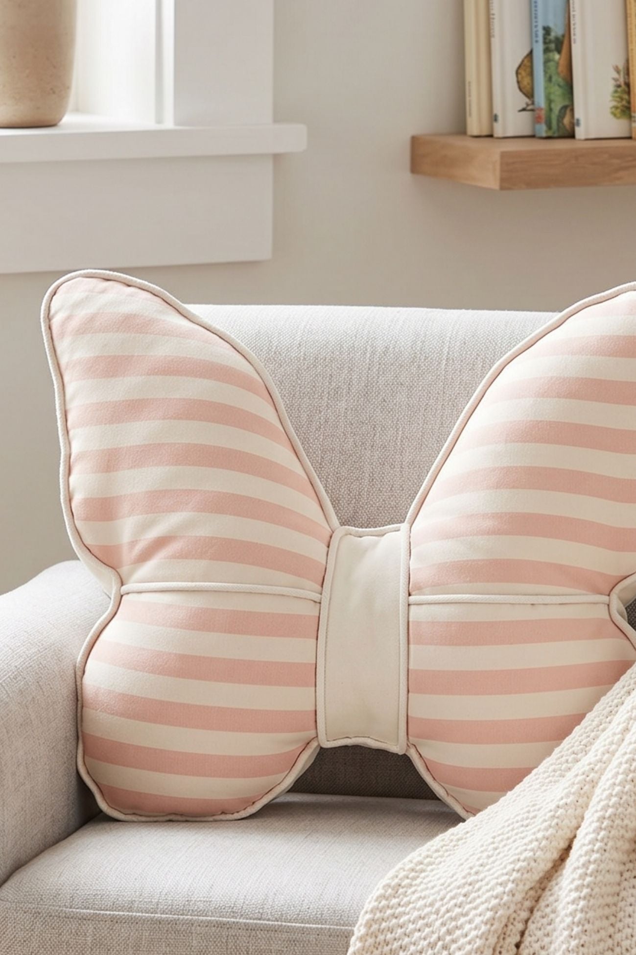 Encanto Cuscino Farfalla Righe Rosa