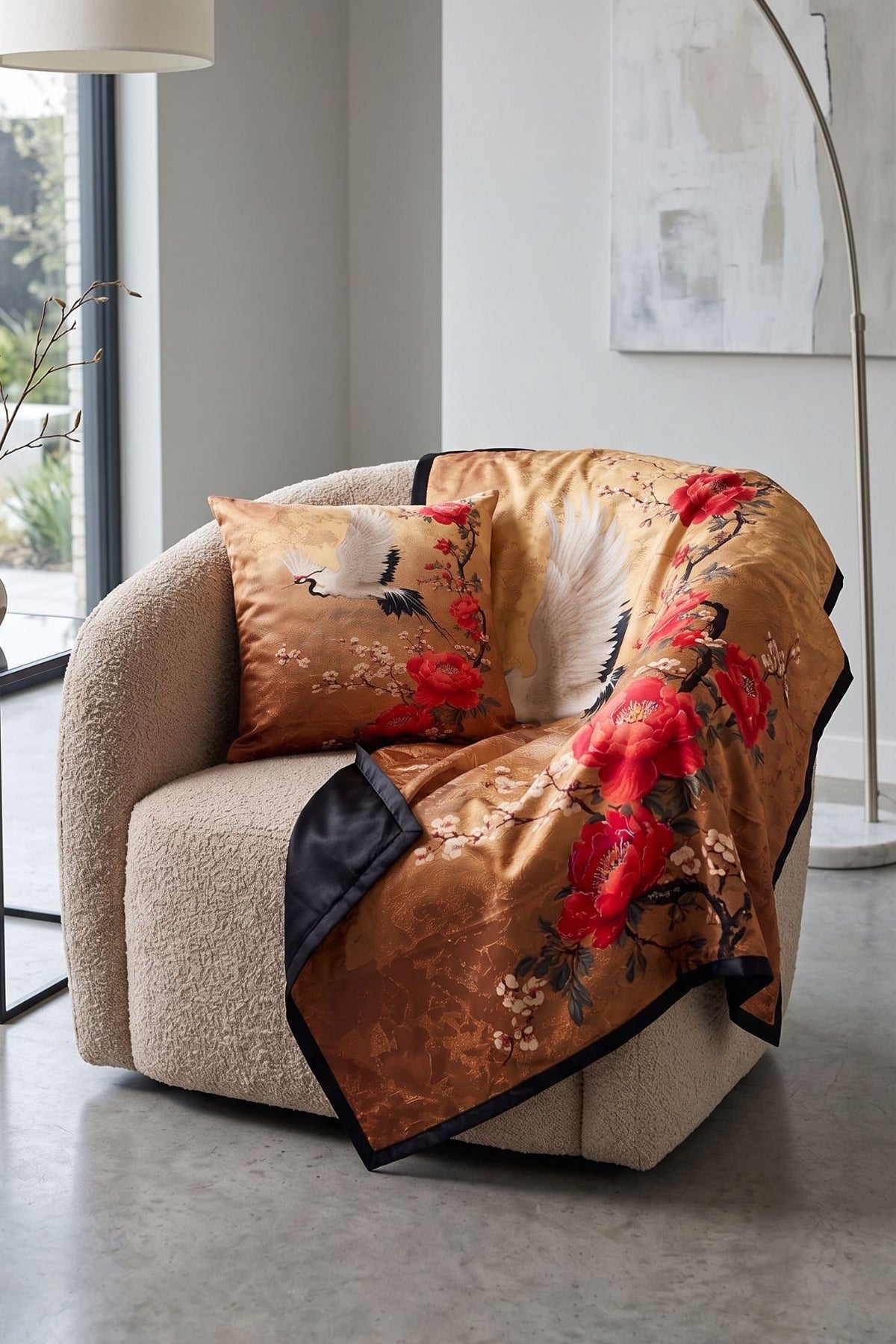 Gold Stork Federa Cuscino Con Plaid Interno