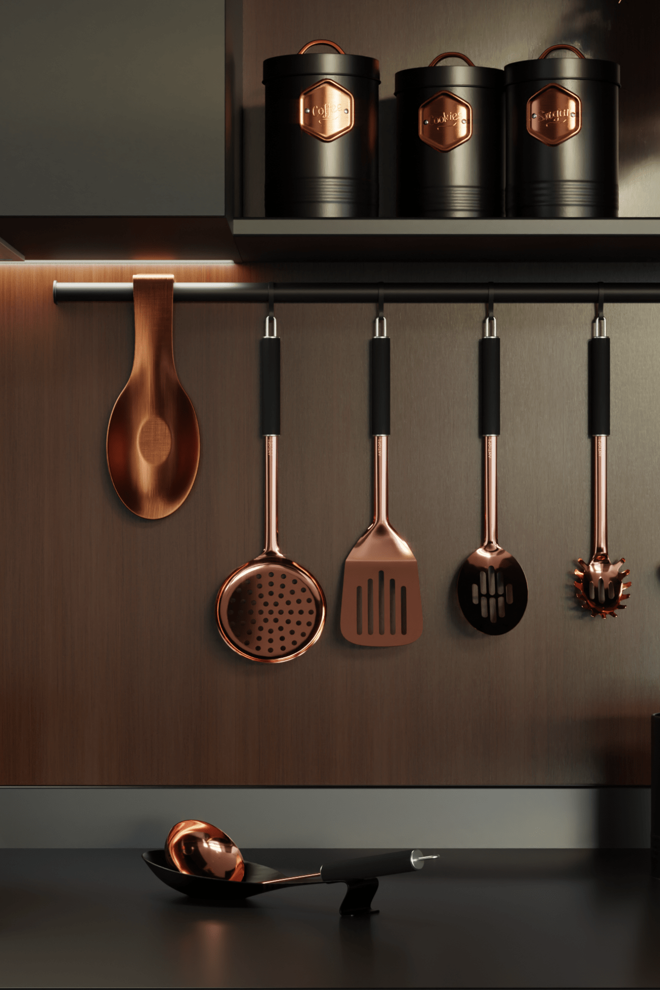 Antiope Design Nancy Set di 2 poggiamestoli in acciaio inox rame e nero