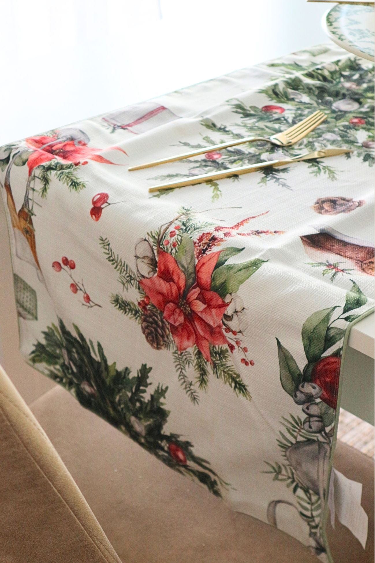 Blanc MariClo' Champagne Champagne - Runner rettangolare natalizio in poliestere 150x45 | Blanc MariClo'