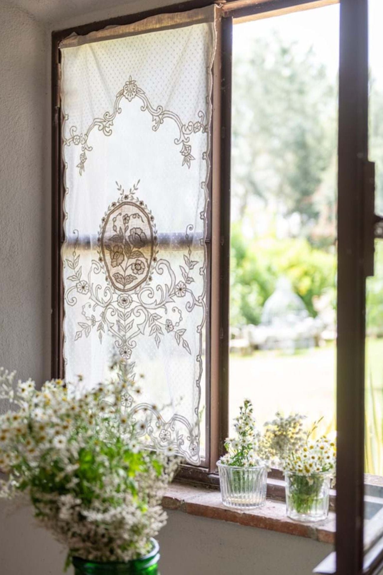 Blanc MariClo' Dentelle Dentelle - Tenda corta in cotone in stile shabby 70x45 | Blanc MariClo'