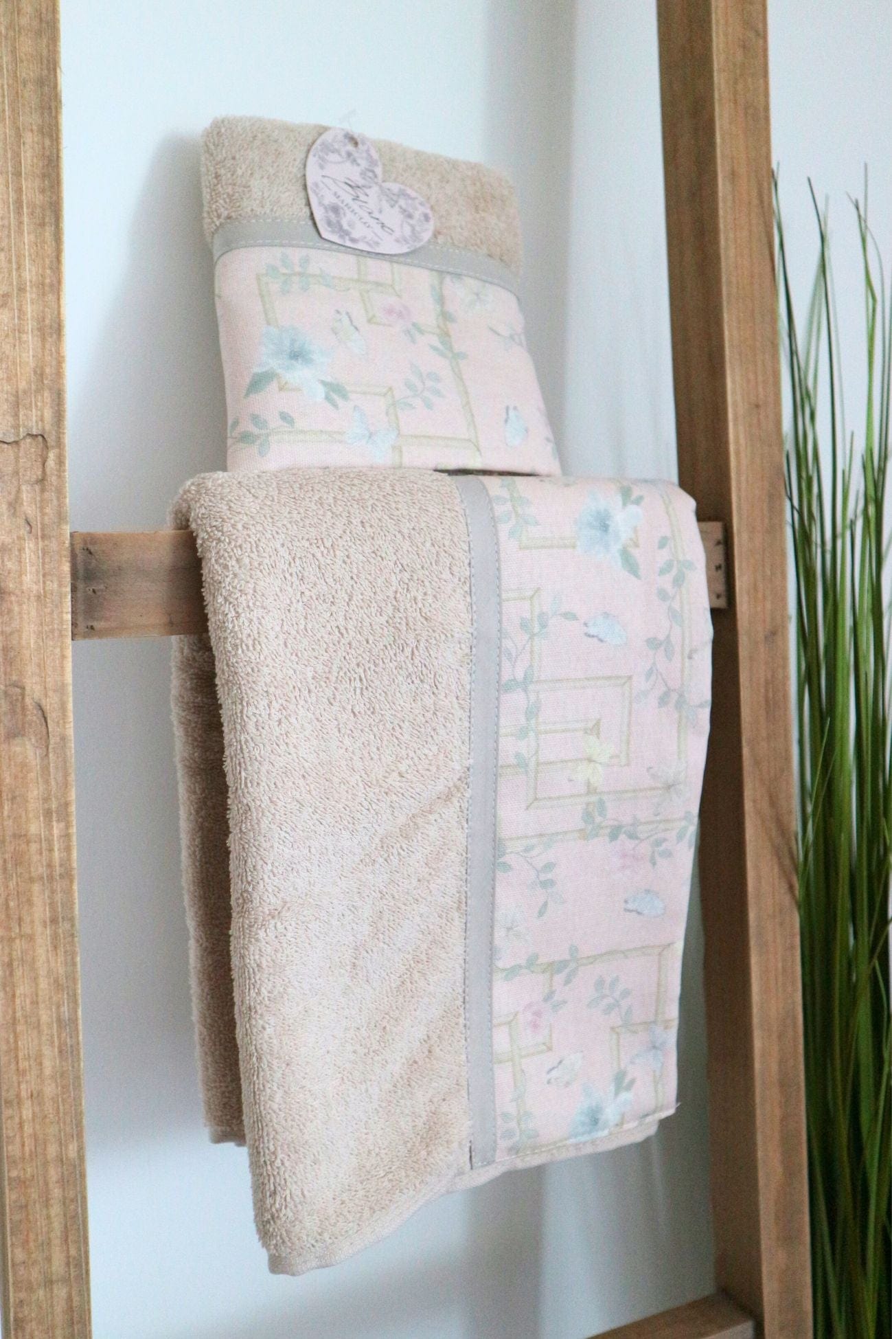 Blanc MariClo' Floral Twist Floral Twist - Coppia asciugamano viso e ospite in cotone beige | Blanc MariClo'