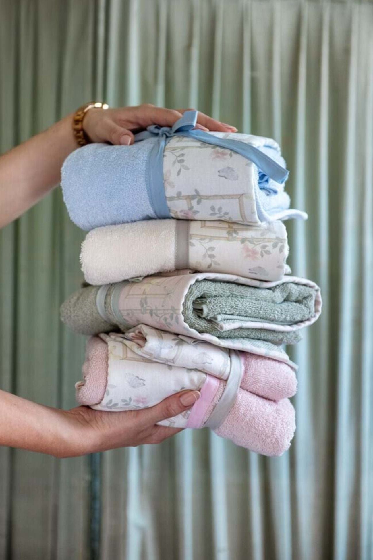 Blanc MariClo' Floral Twist Floral Twist - Coppia asciugamano viso e ospite in cotone verde | Blanc MariClo'