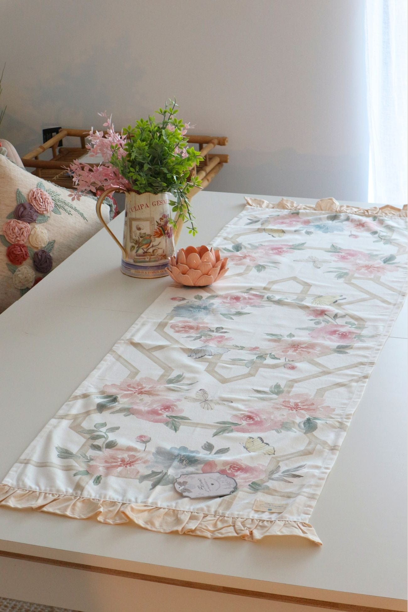 Blanc MariClo' Floral Twist Floral Twist - Runner in cotone a fiori con gala | Blanc MariClo'