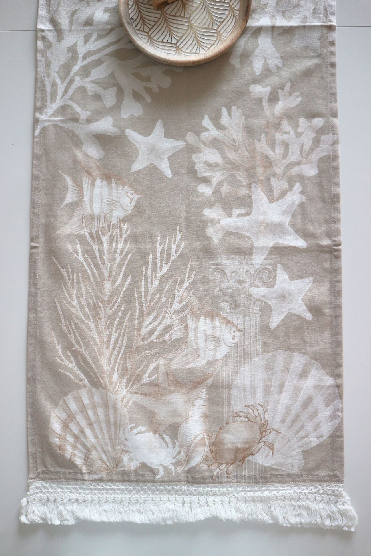Blanc MariClo' La Mer Onirique La Mer Onirique - Runner in cotone con motivi marini e frange | Blanc MariClo'
