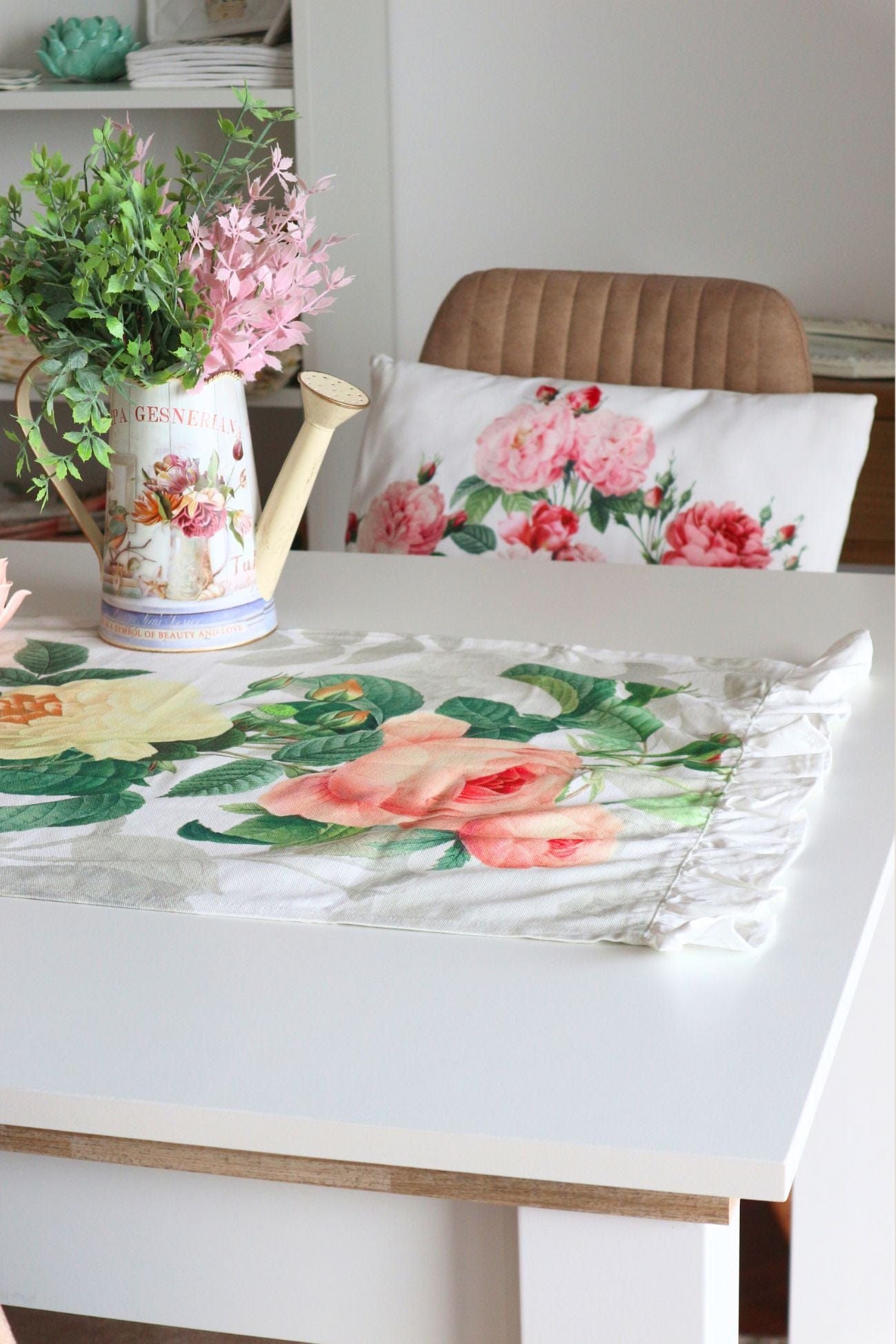 Blanc MariClo' Le Rose Del Borgo Le Rose Del Borgo - Runner in cotone a fiori con gala | Blanc MariClo'