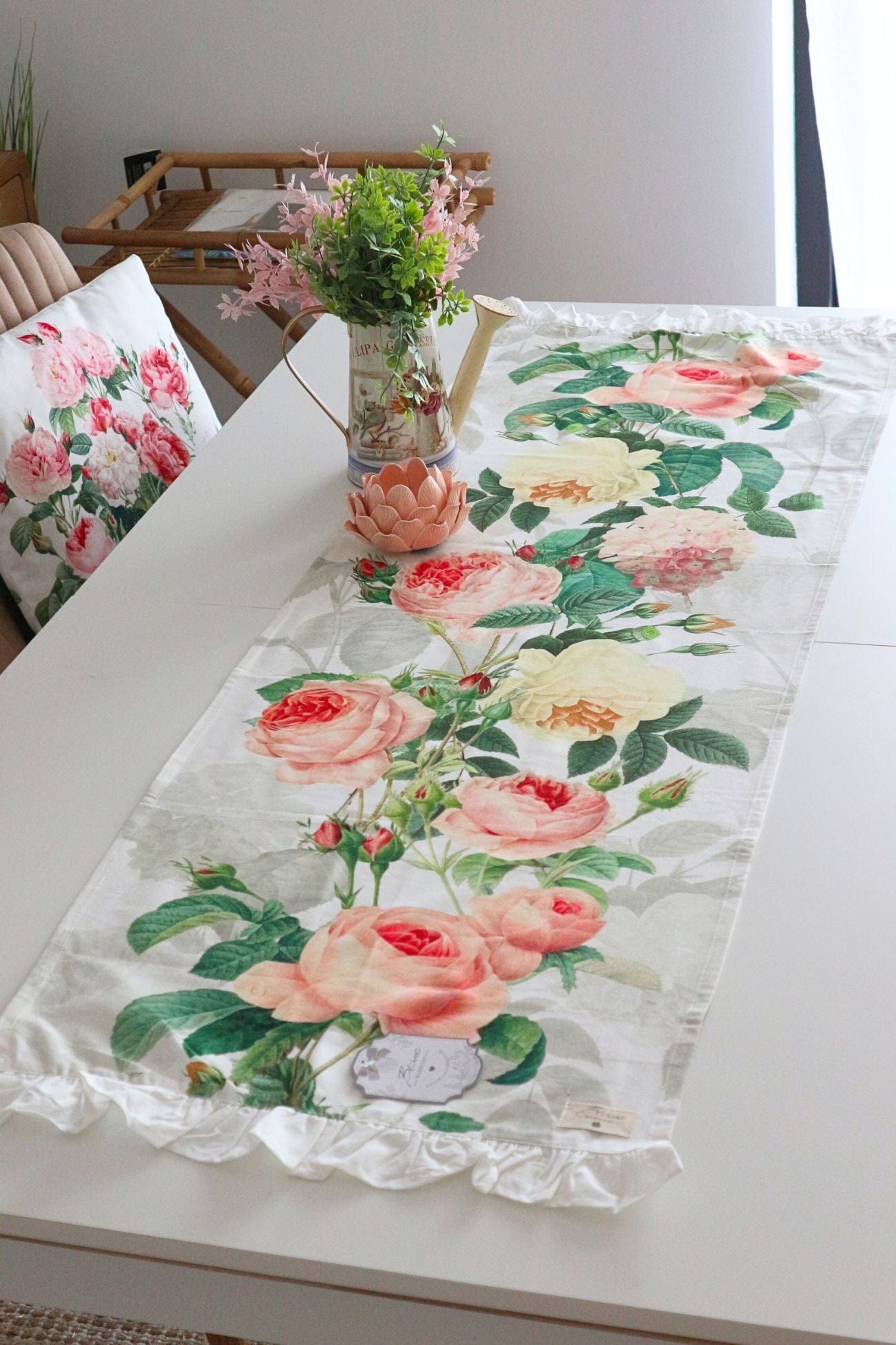 Blanc MariClo' Le Rose Del Borgo Le Rose Del Borgo - Runner in cotone a fiori con gala | Blanc MariClo'