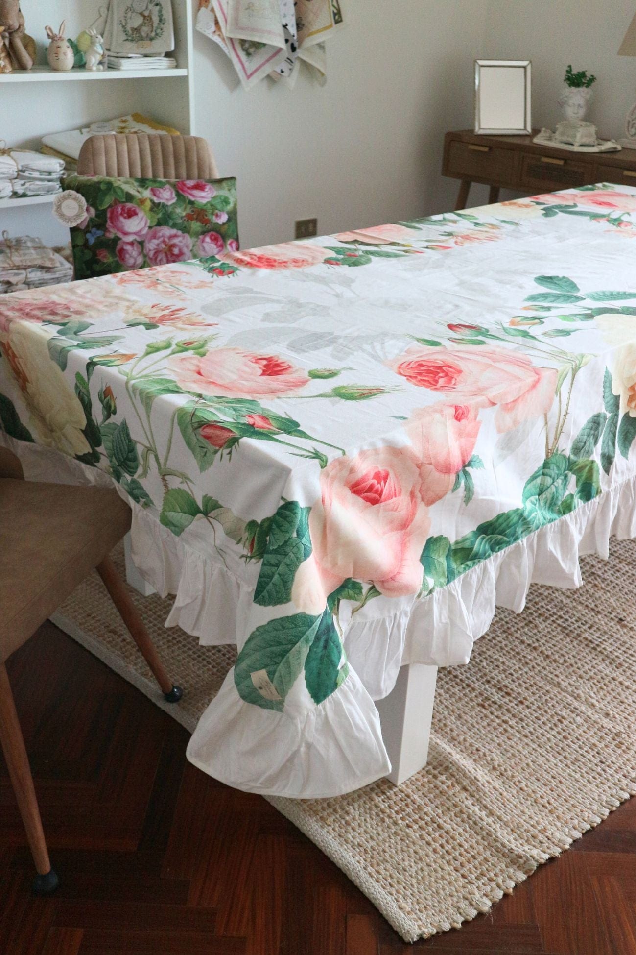 Blanc MariClo' Le Rose Del Borgo Le Rose Del Borgo - Tovaglia floreale in cotone con gala 280x180 | Blanc MariClo'