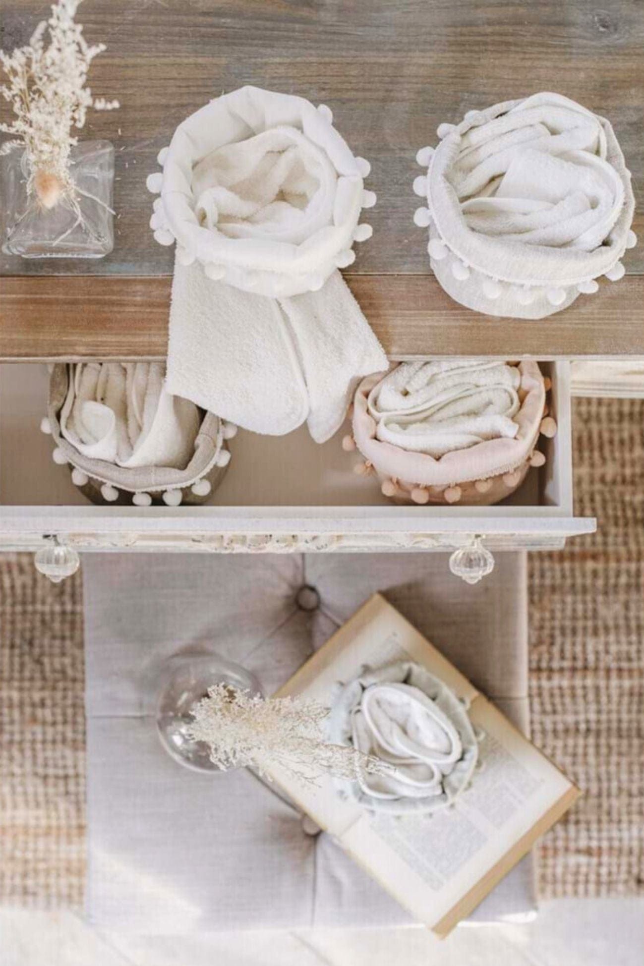 Blanc MariClo' Leuna Leuna - Cestino con 2 lavette in cotone beige | Blanc MariClo'