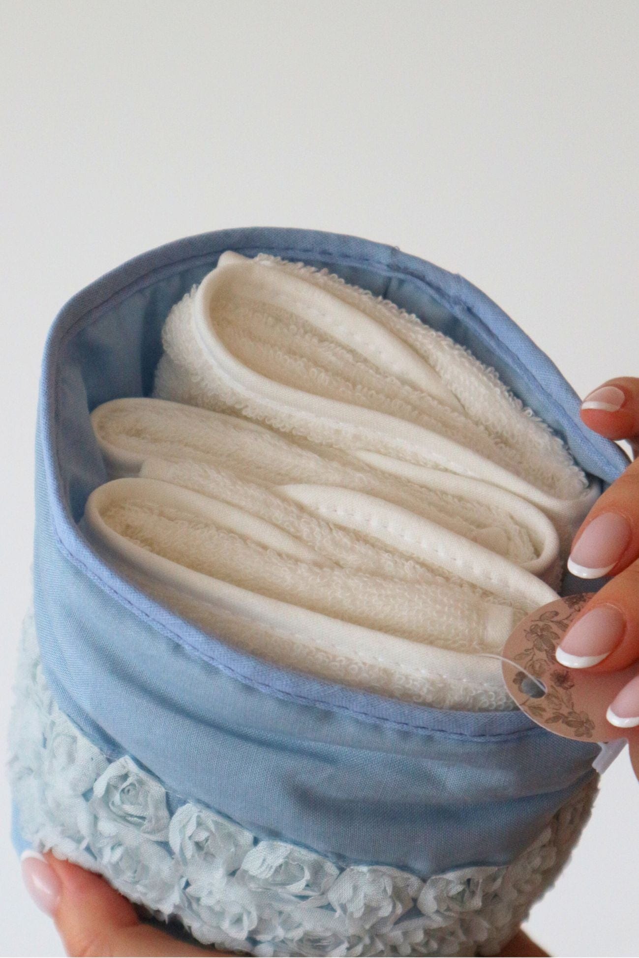 Blanc MariClo' Parterre Parterre - Cestino azzurro con 4 lavette in cotone | Blanc MariClo'