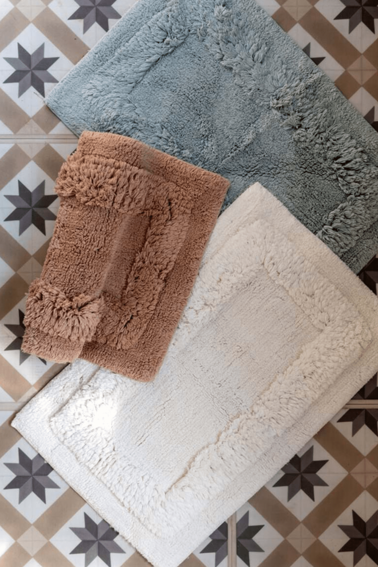 Blanc MariClo' Phoebe Phoebe - Tappeto in cotone con doppia cornice azzurro 90x60