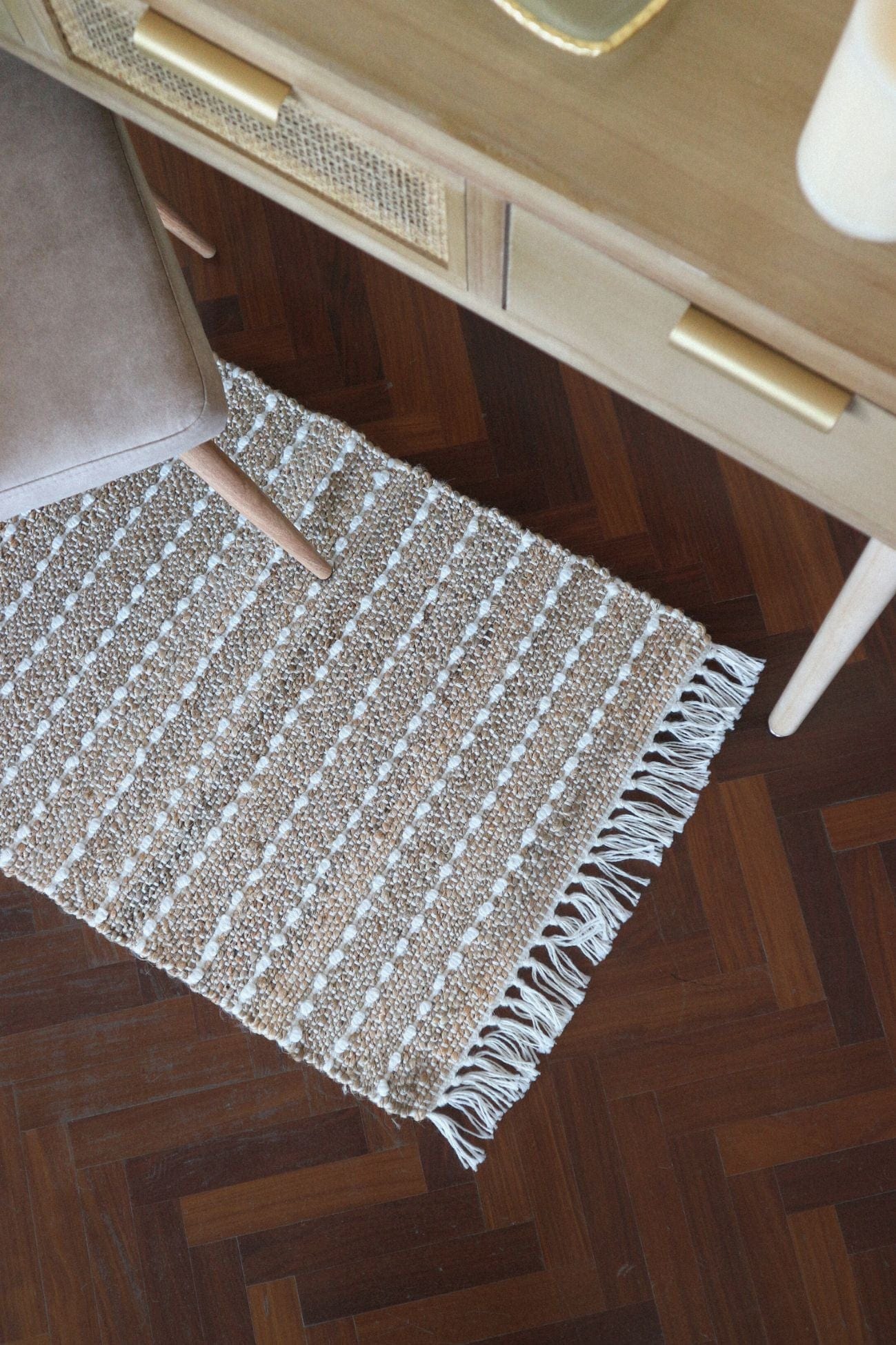 Blanc MariClo' Row Attitude Row Attitude - Row Attitude - Tappeto in juta con frange e cuciture bianche 90x60 | Blanc MariClo'