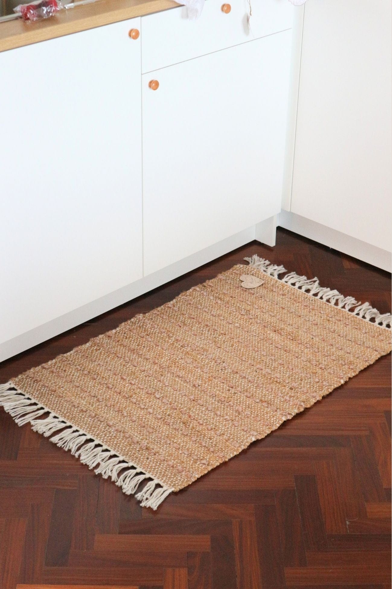 Blanc MariClo' Row Attitude Row Attitude - Row Attitude - Tappeto in juta con frange e cuciture rosa 90x60 | Blanc MariClo'