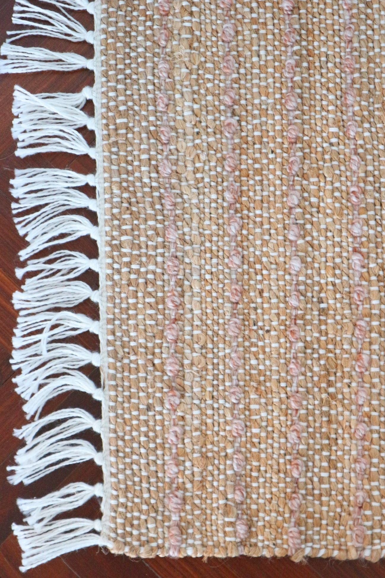 Blanc MariClo' Row Attitude Row Attitude - Row Attitude - Tappeto in juta con frange e cuciture rosa 90x60 | Blanc MariClo'