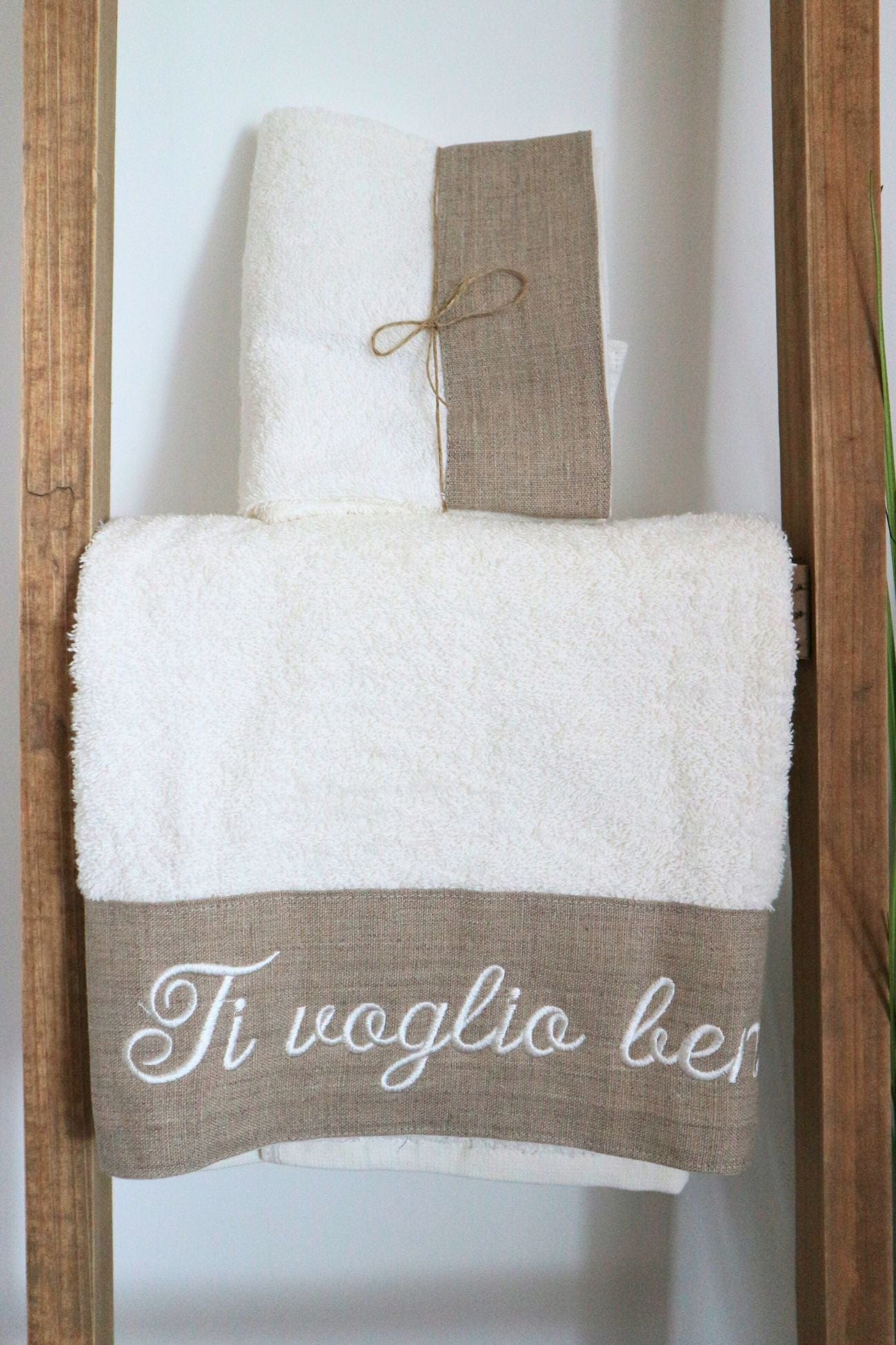 Blanc MariClo' Ti Voglio Bene Ti Voglio Bene - Coppia asciugamano viso e ospite in cotone con balza beige | Blanc MariClo'