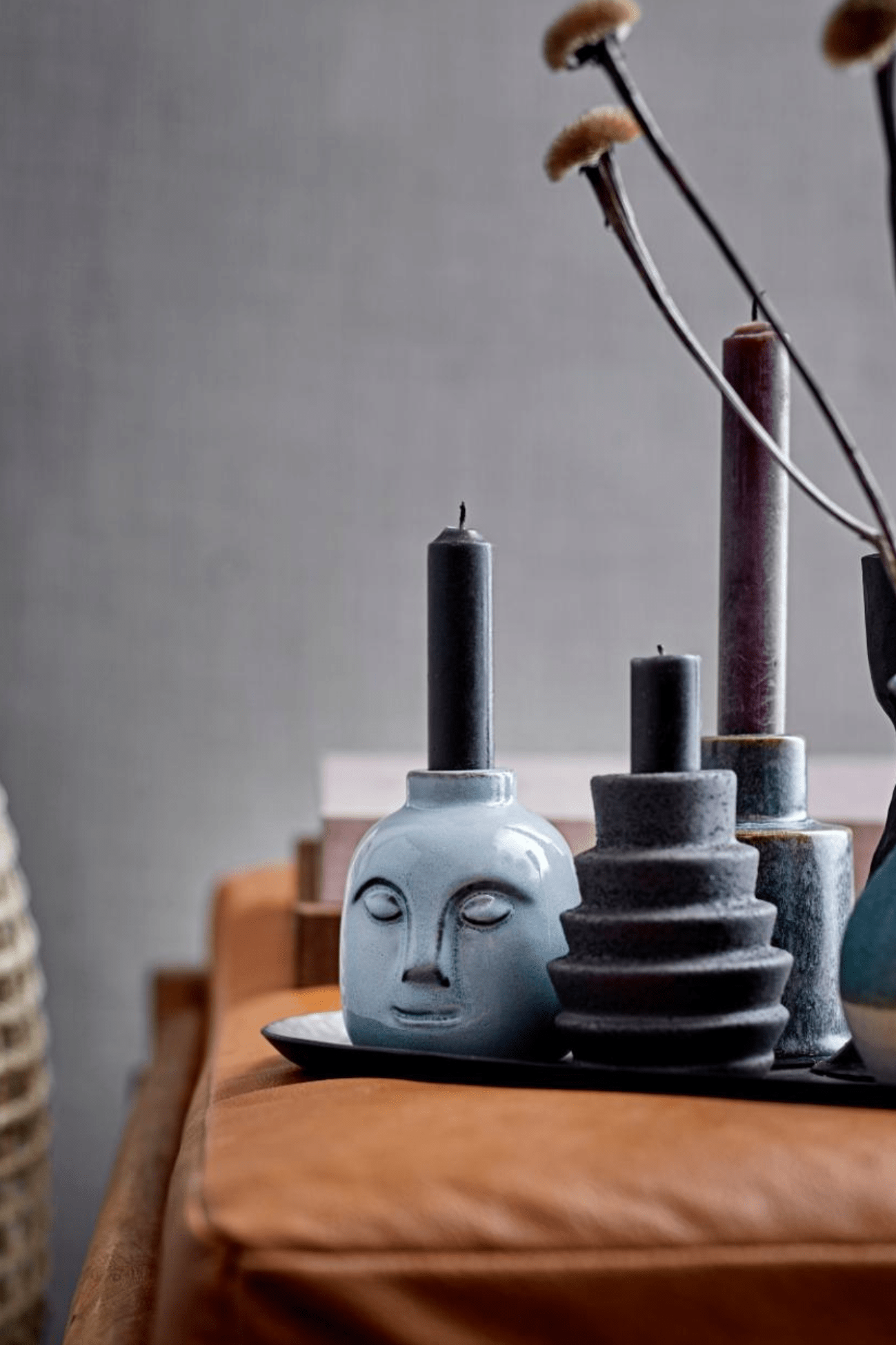 Bloomingville Eliot Portacandela in gres con volto