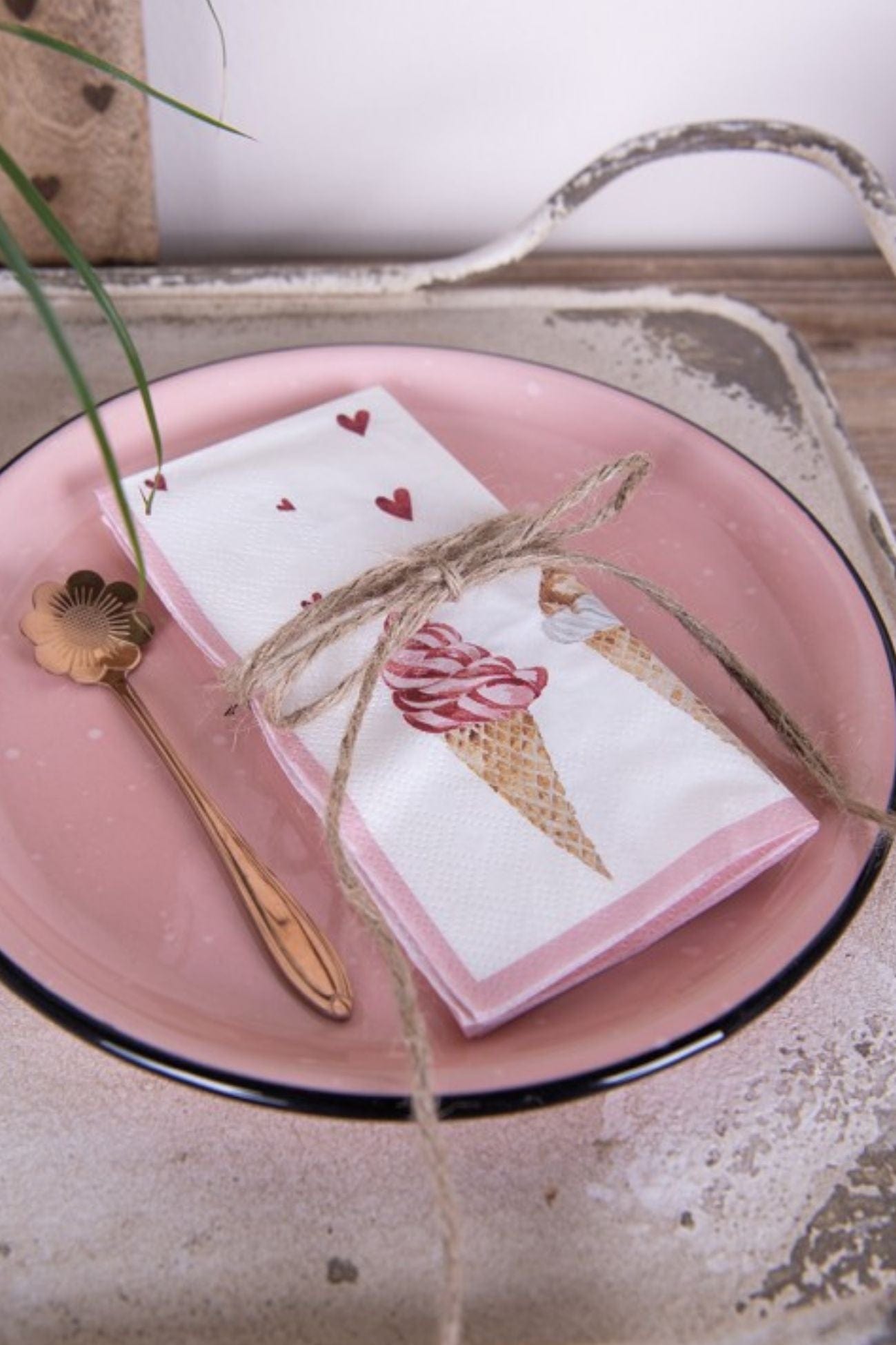 Clayre & Eef Gelatique Gelatique - Set di 20 tovaglioli in carta con gelati e cuoricini rossi | Clayre & Eef