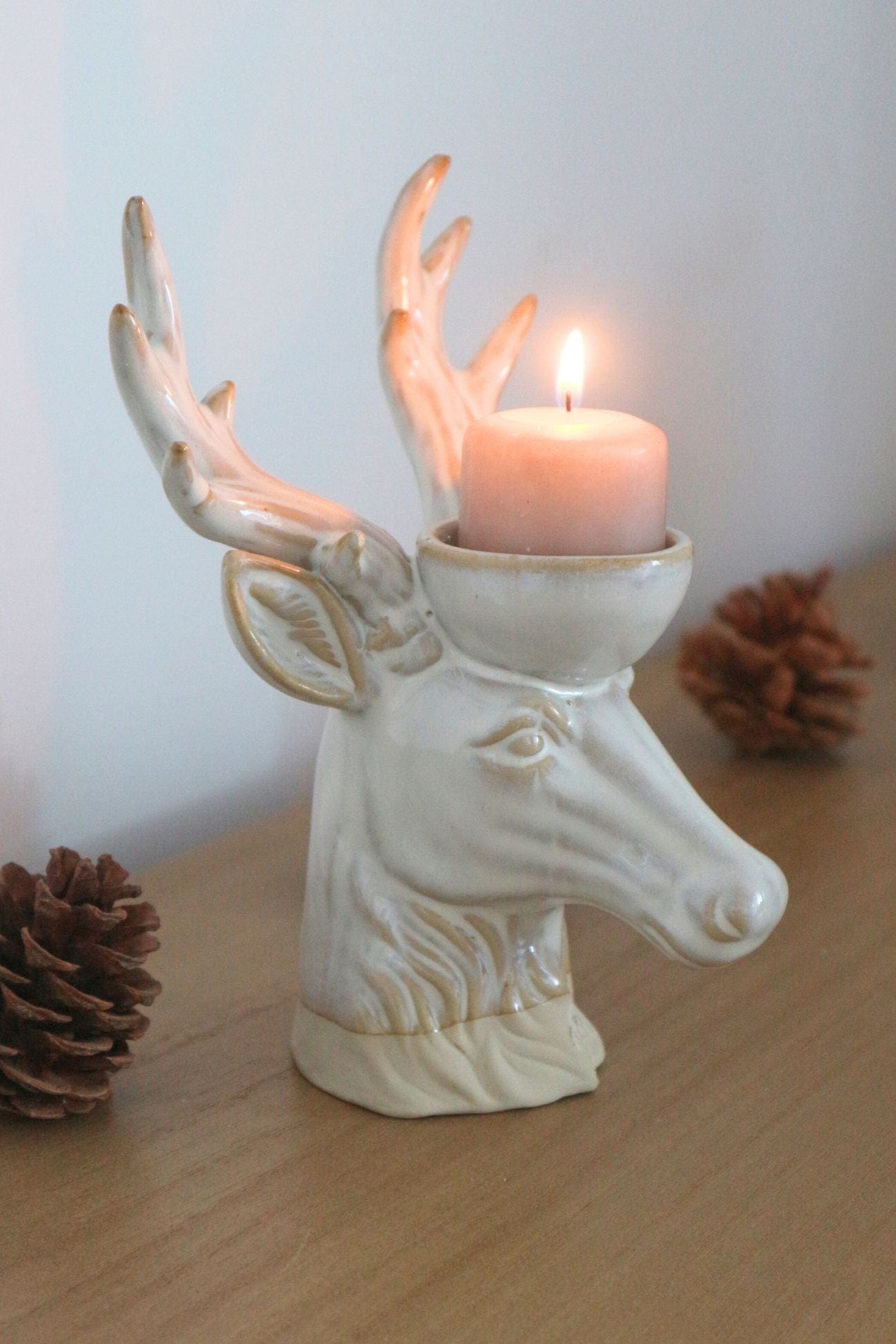 Clayre & Eef Ljus Ljus - Portacandela t-light in porcellana a forma di renna | Clayre & Eef