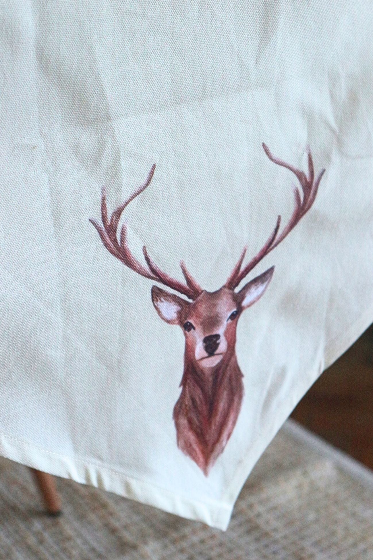 Clayre & Eef Ren Ren - Runner beige in cotone con renna 160x50cm | Clayre & Eef