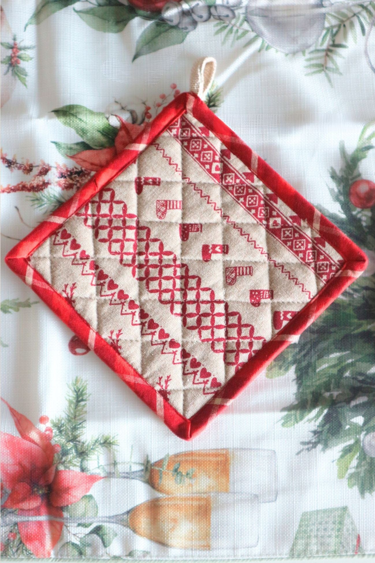 Clayre & Eef Sob Sob - Presina natalizia in cotone rosso e beige | Clayre & Eef