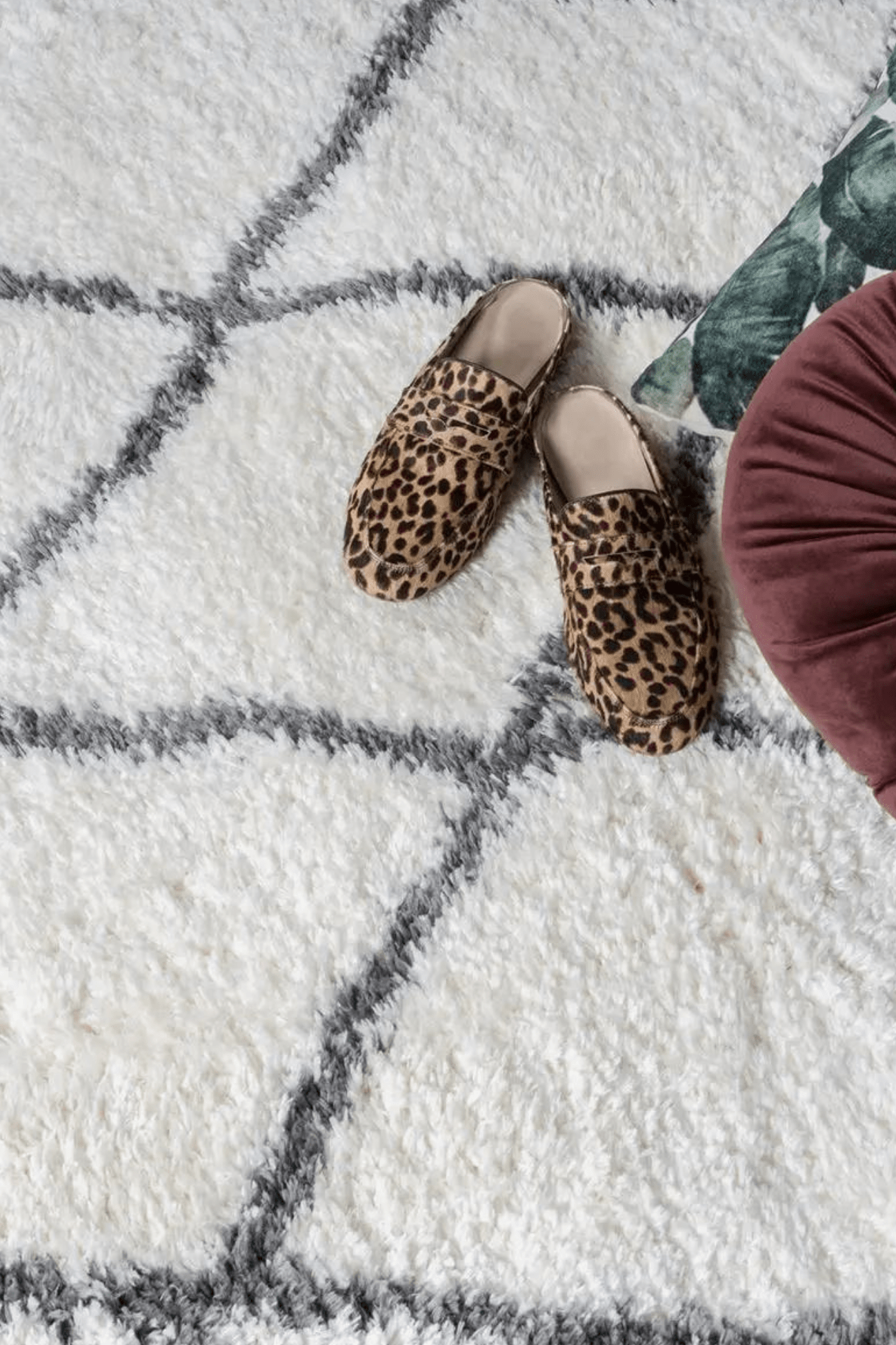 Home67 Jeffie Tappeto a pelo lungo in cotone bianco in stile berbero 120cm