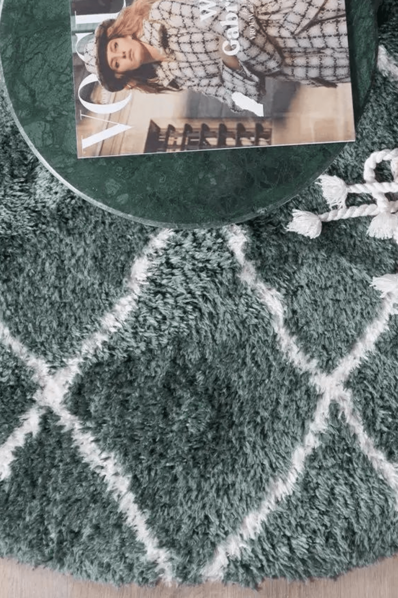 Home67 Jeffie Tappeto a pelo lungo in cotone verde in stile berbero 120cm