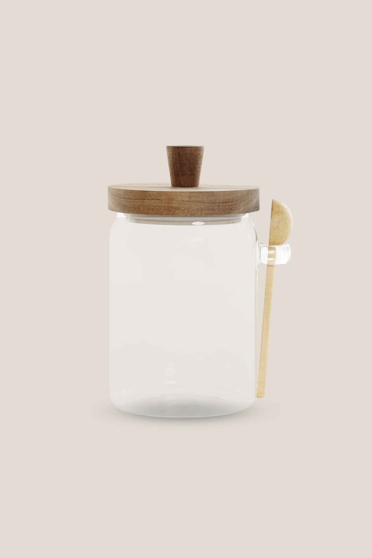 Item International Fasao Barattolo portaspezie in vetro borosilicato con misurino e tappo in legno