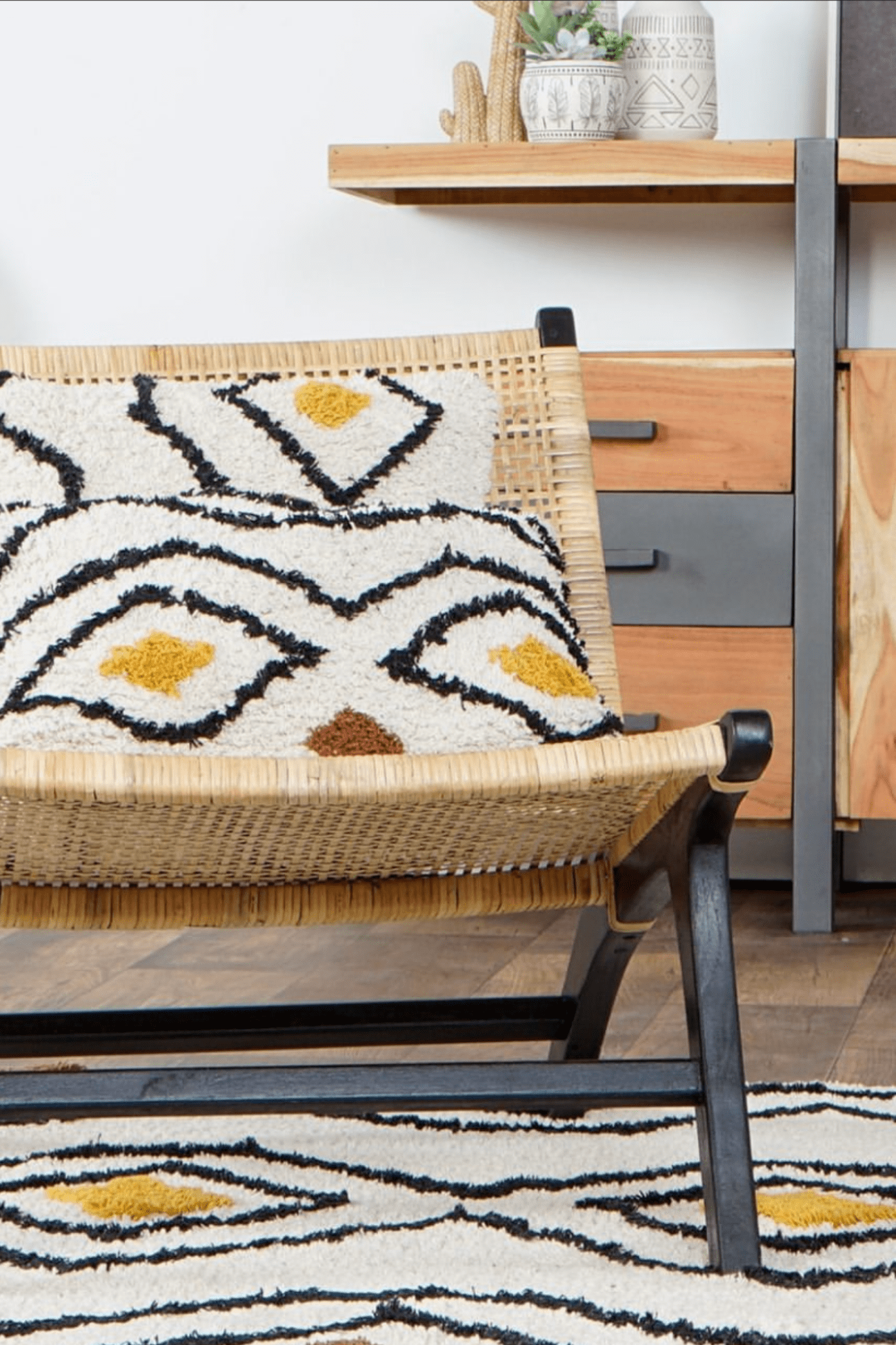 Item International Flecos Cuscino arredo quadrato imbottito in cotone in stile boho