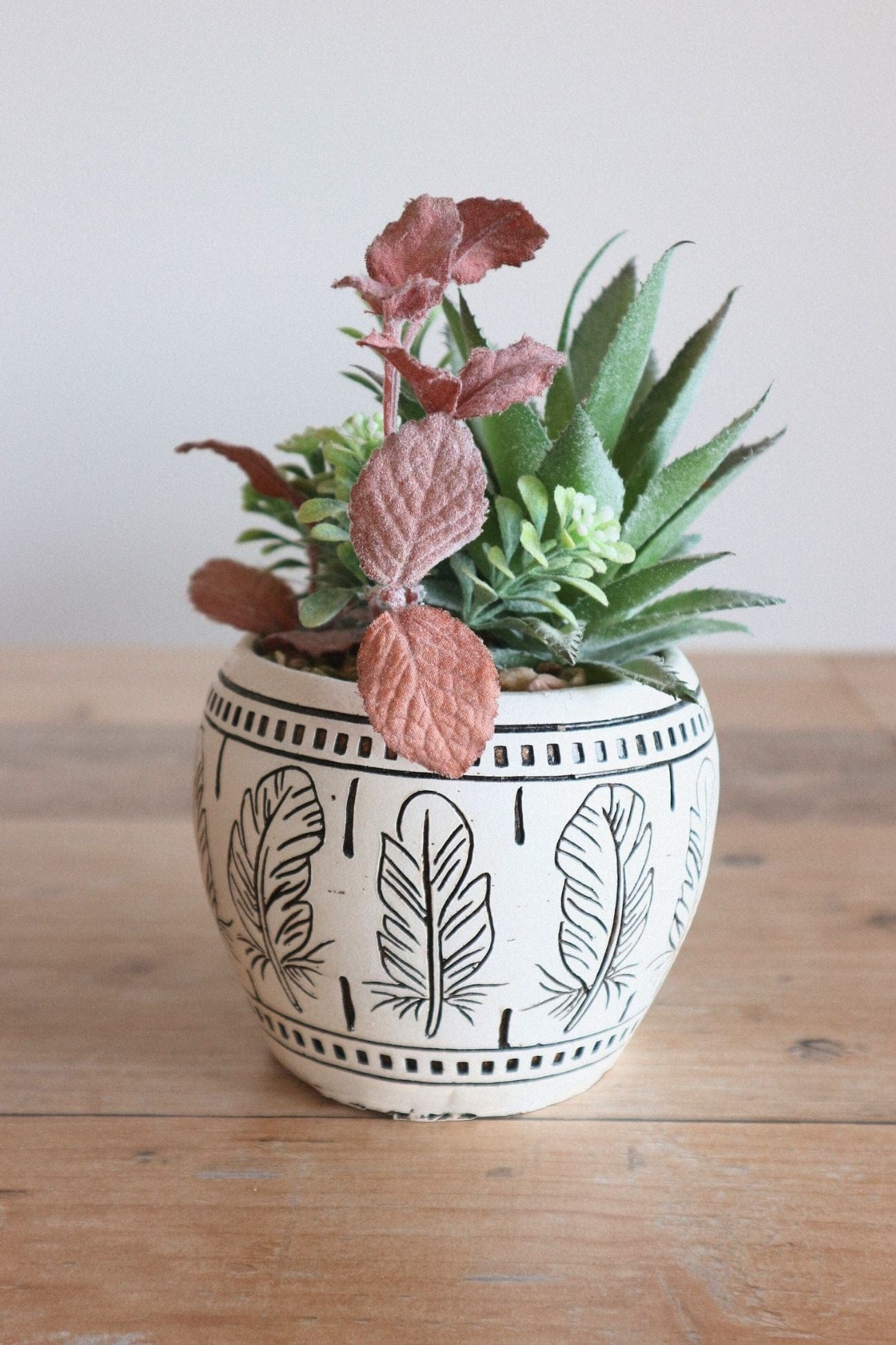 Item International Ophelia Ophelia - Piantina artificiale con vaso in porcellana con decori in stile boho | Item International