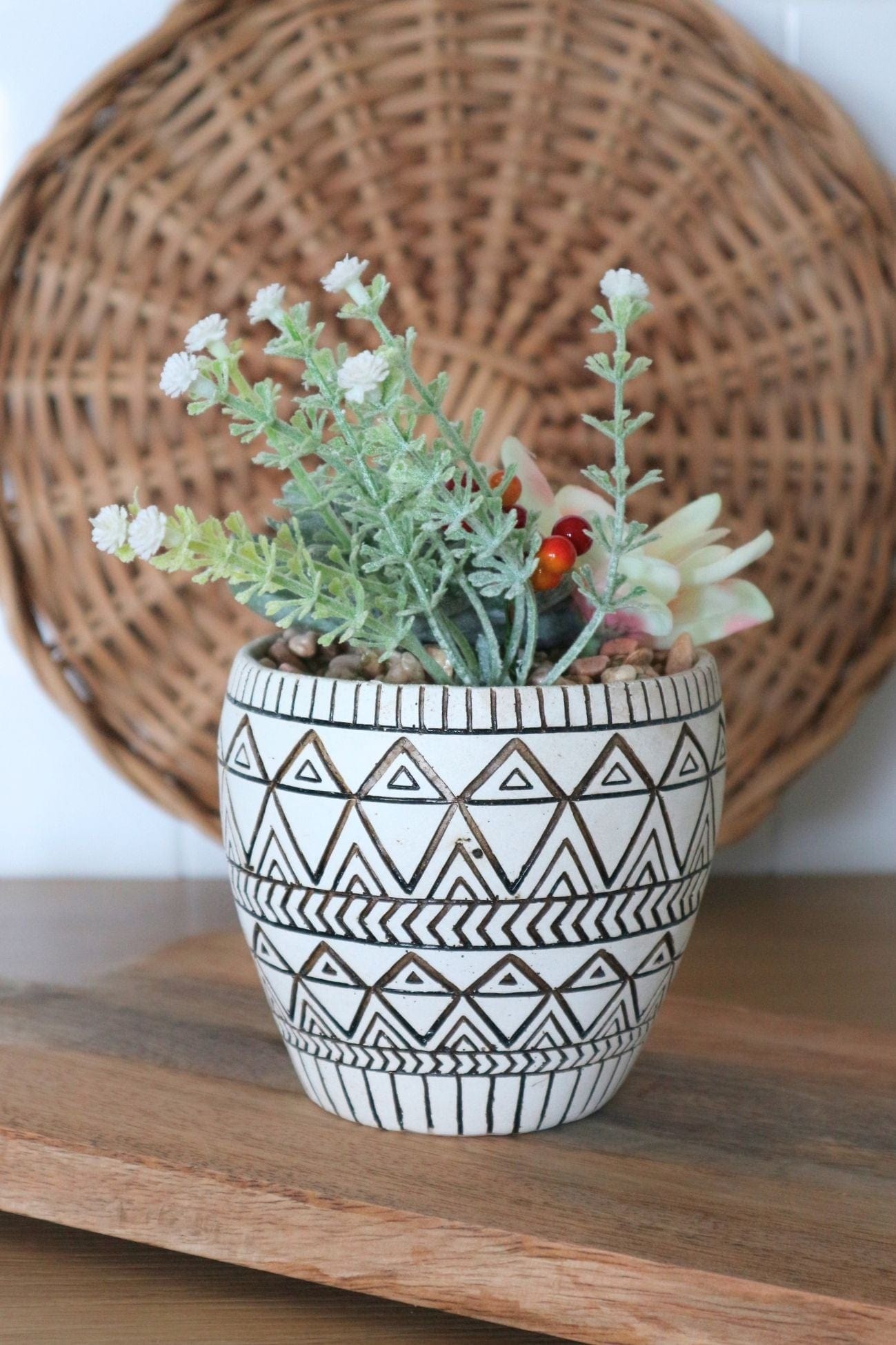 Item International Ophelia Ophelia - Piantina artificiale con vaso in porcellana con decori in stile boho | Item International