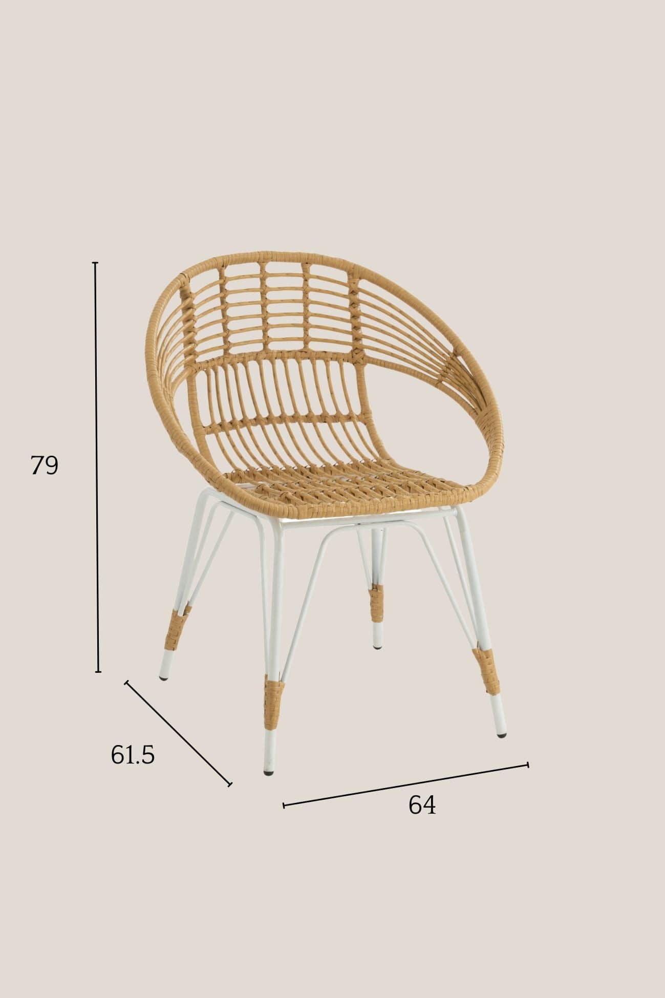 Jolipa Jeanne Jeanne - Sedia in rattan naturale e metallo bianco | Jolipa