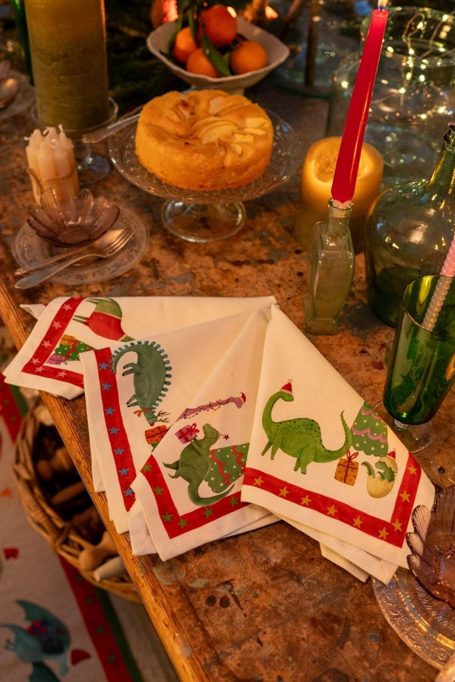 Jurassic Xmas Set di 4 Tovaglioli - ambientata