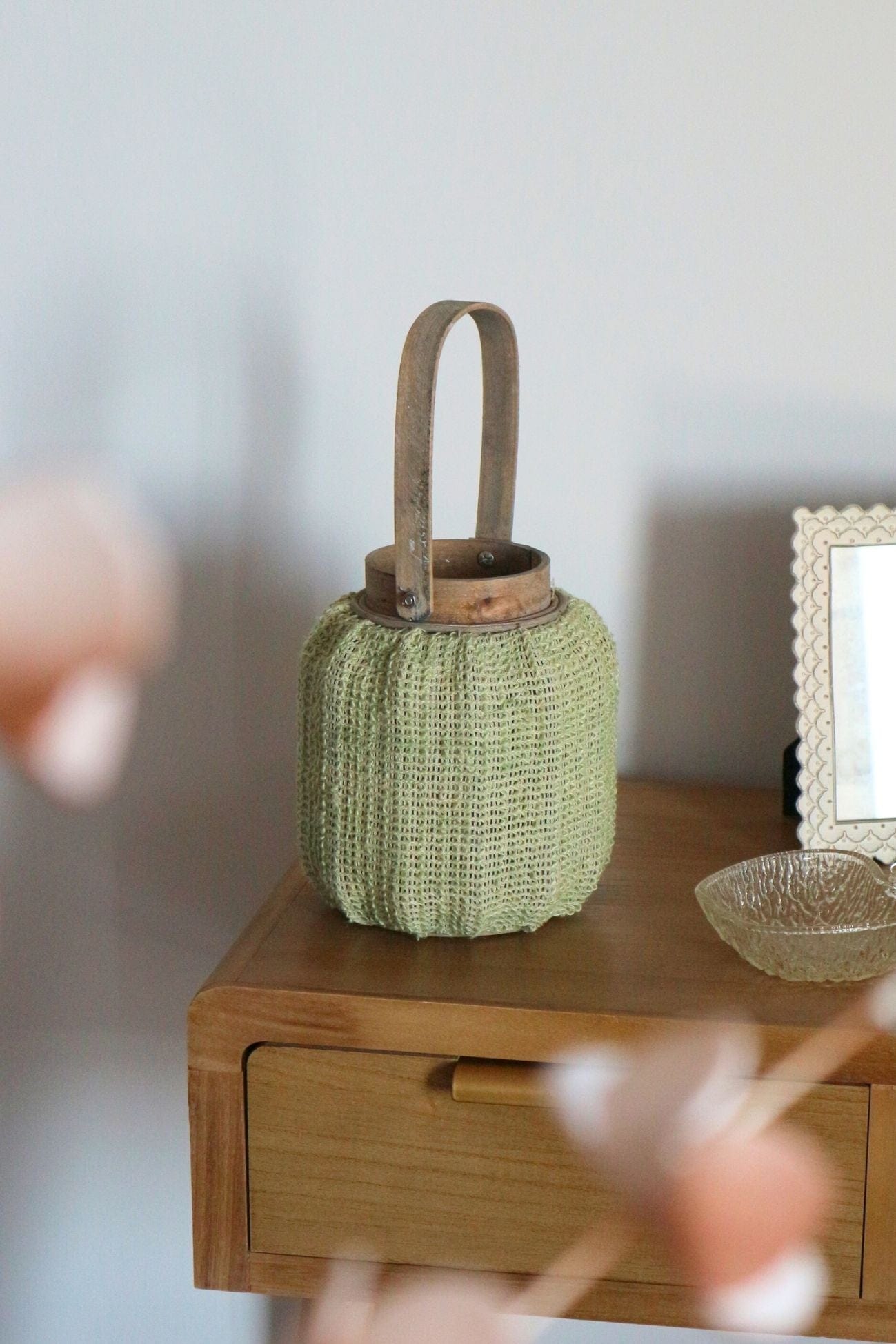 Luxe Lodge Smid Smid - Lanterna in legno e tessuto verde con interno in vetro | Luxe Lodge