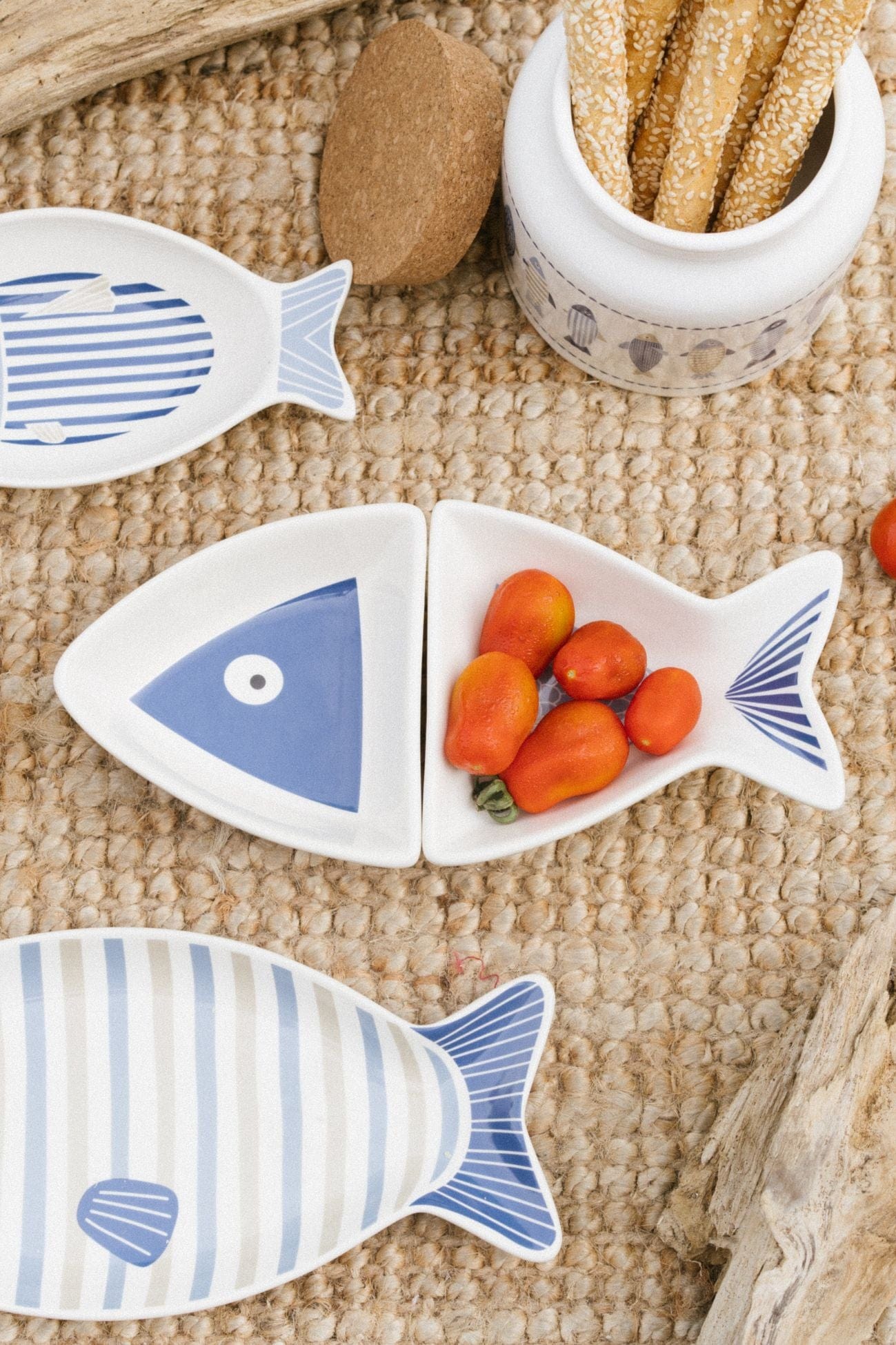 Nuvole di Stoffa Glauco Glauco - Set 2 pezzi ciotola a forma di pesce in stile marinaro | Nuvole di Stoffa