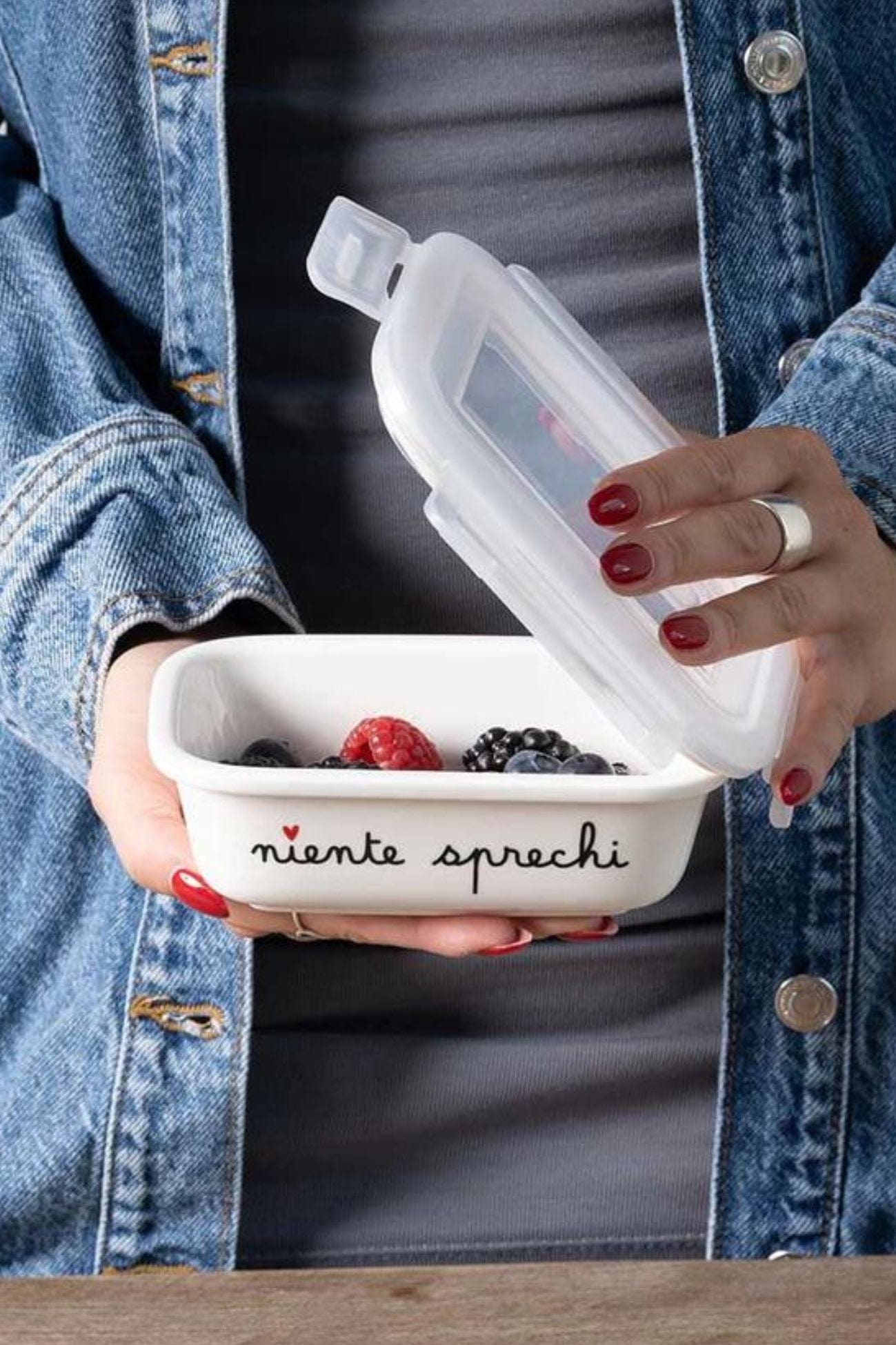 Simple Day Niente Sprechi Niente Sprechi - Contenitore in gres con decoro Niente sprechi - tg. S | Simple Day