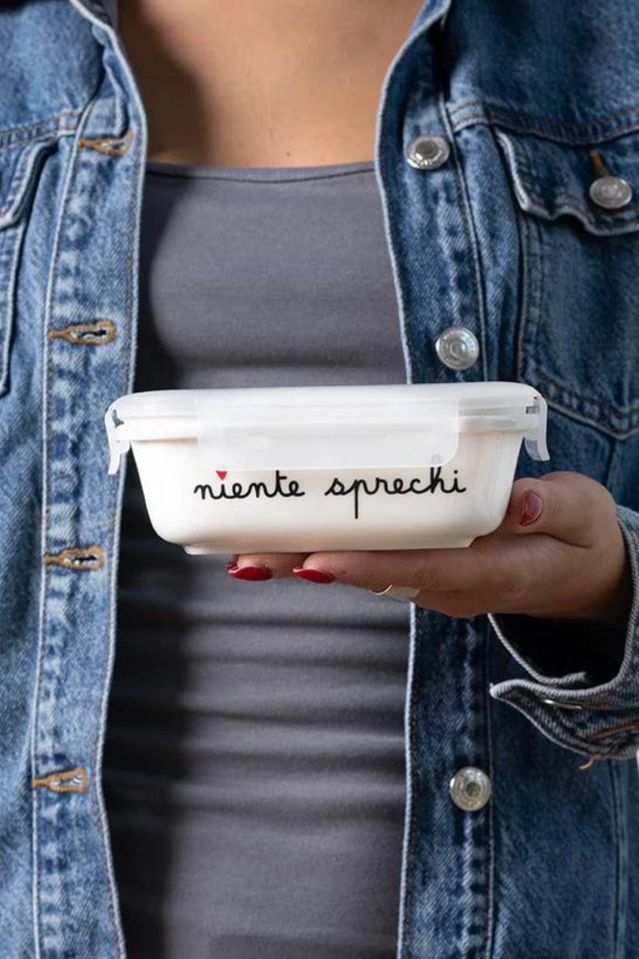 Simple Day Niente Sprechi Niente Sprechi - Contenitore in gres con decoro Niente sprechi - tg. S | Simple Day