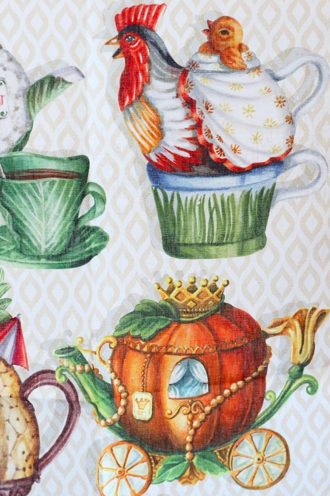 Tessitura Toscana Telerie Teabreak Teabreak - Canovaccio in puro lino con teiere colorate | Tessitura Toscana Telerie