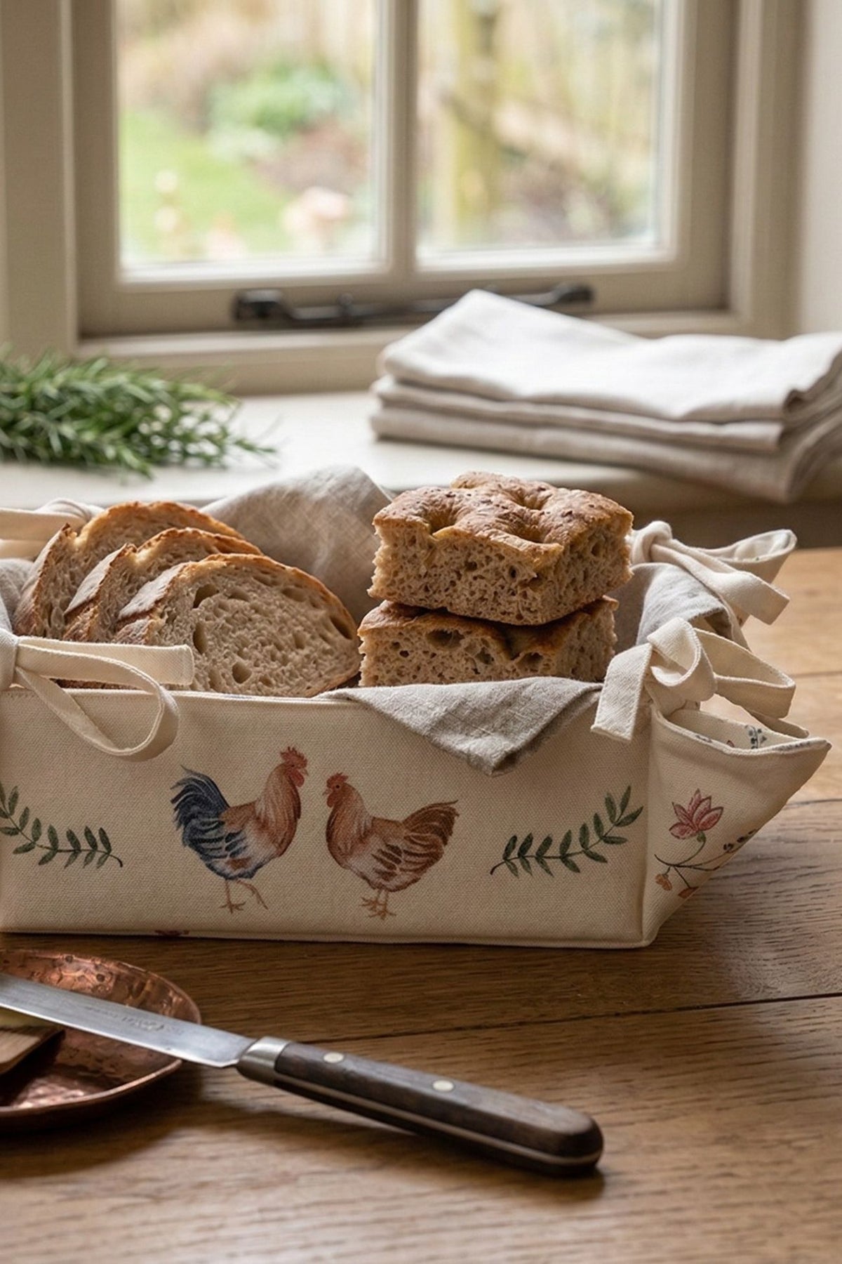 Chicken And Rooster Bread Basket