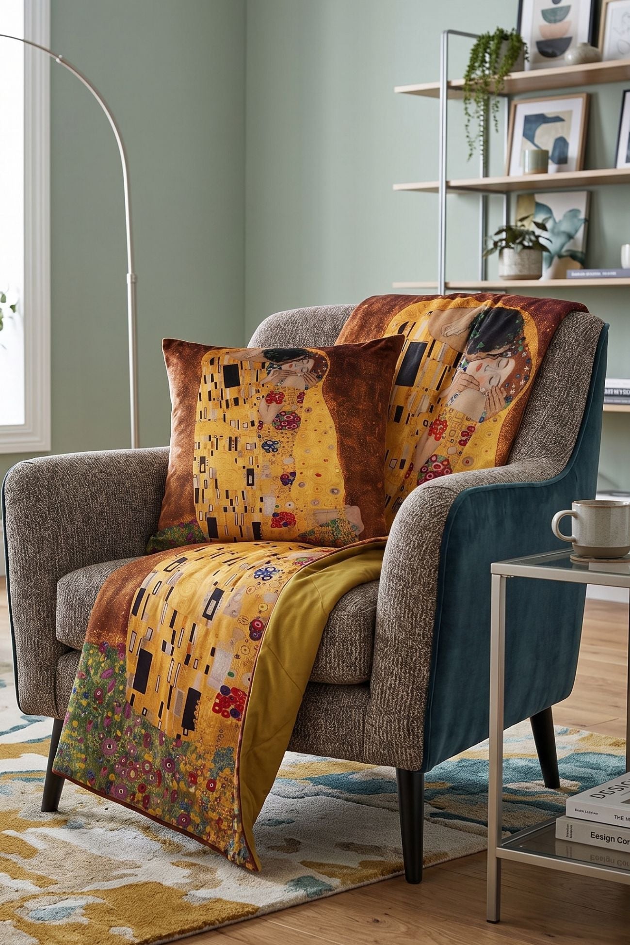 Kiss Klimt Federa Cuscino Con Plaid Interno