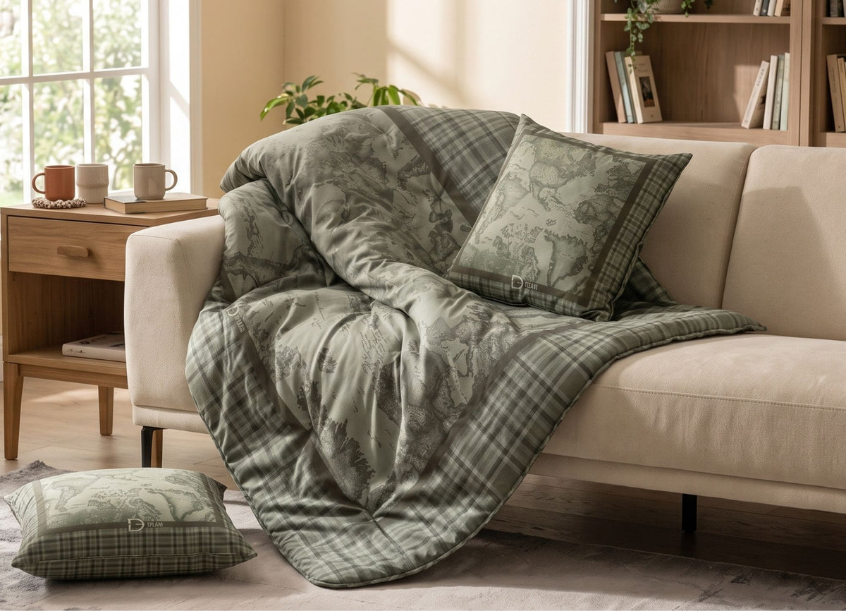 Geo Tartan Green Throw
