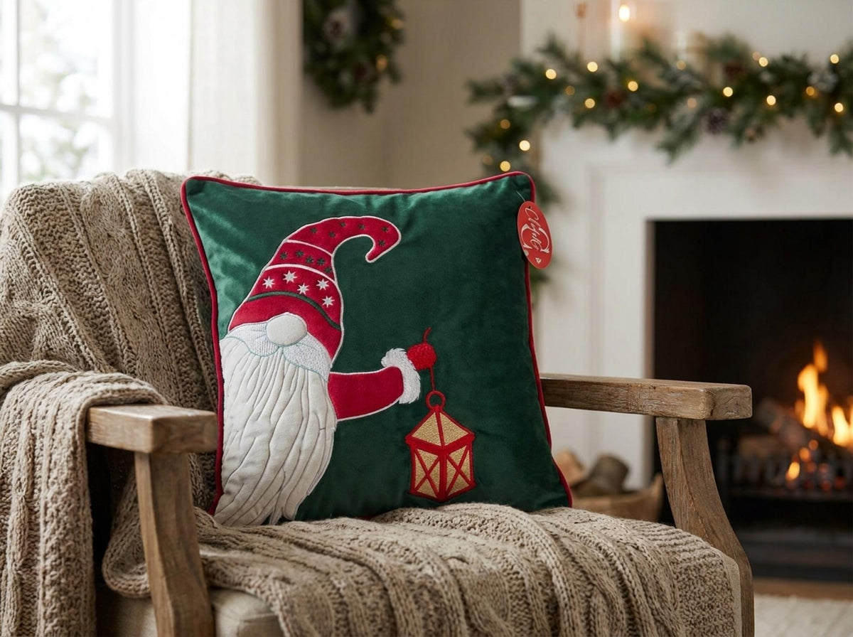 Petite Noel Cuscino Quadrato Gnomi Verde - Orizzontale