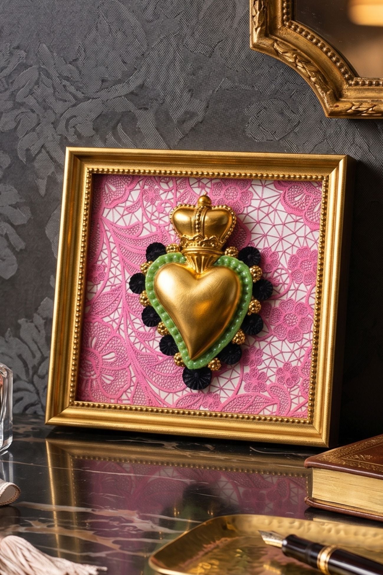 Ton Coeur Cornice Quadrata Rosa E Nero