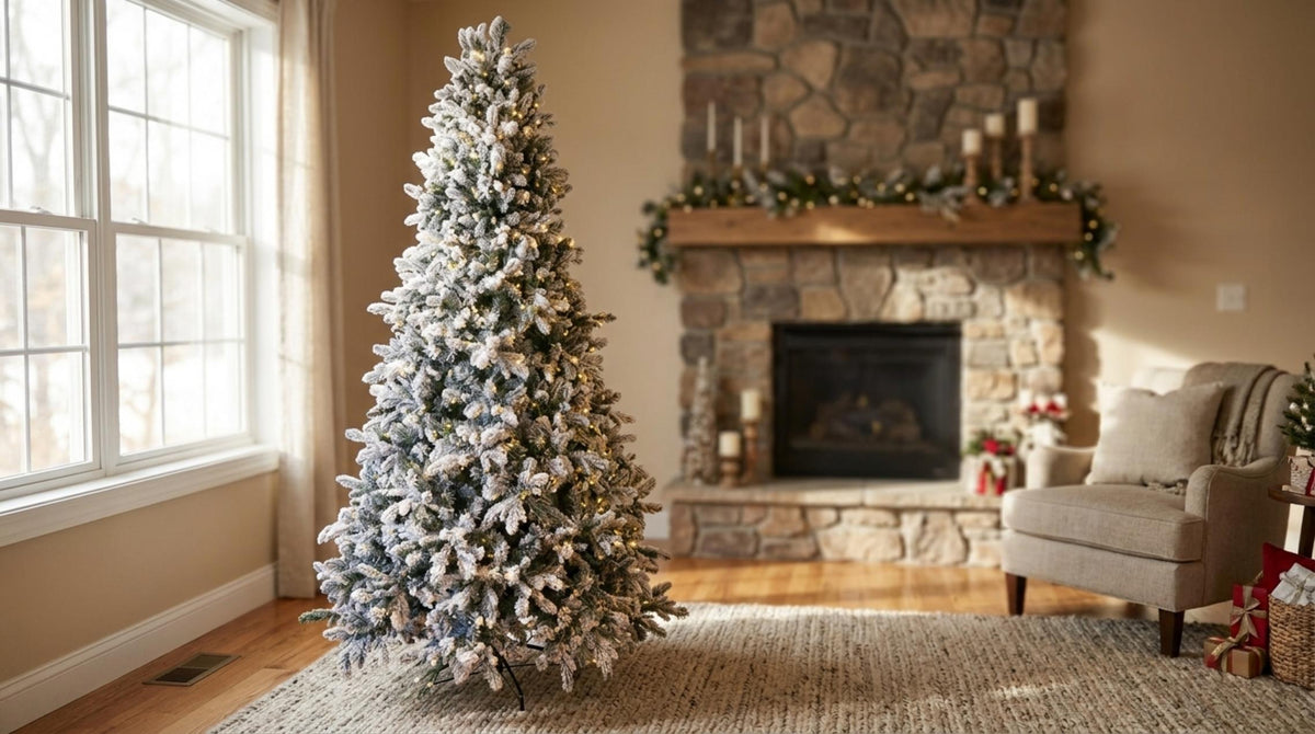 Pino Merano Innevato Albero di Natale con Luci - Orizzontale