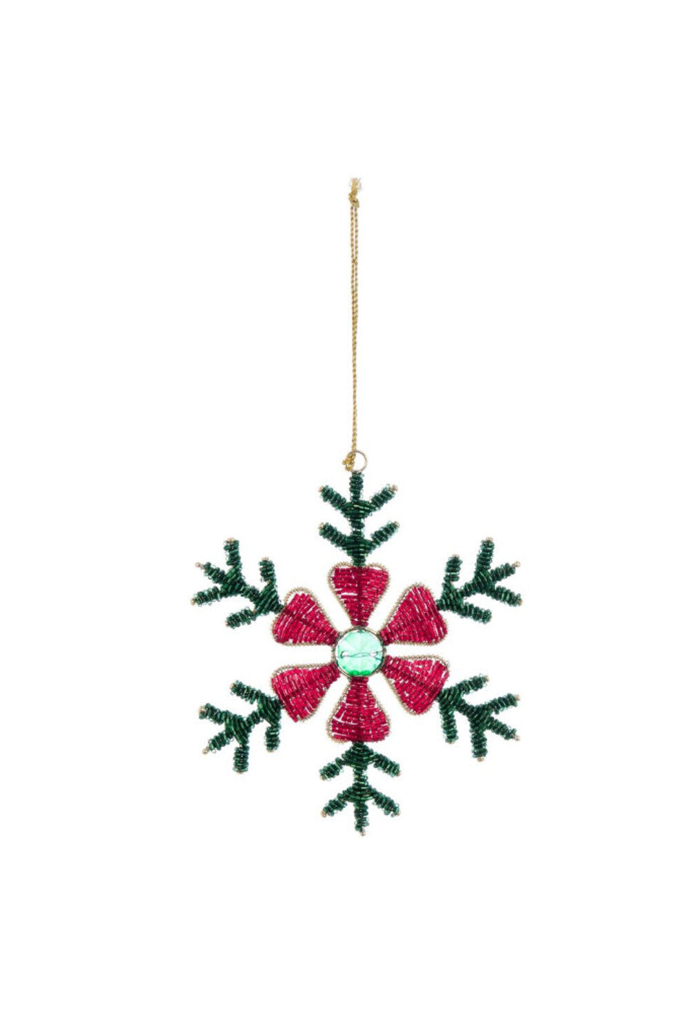 Casa Delle Feste Ciondolo Fiocco Neve Perline Rosse