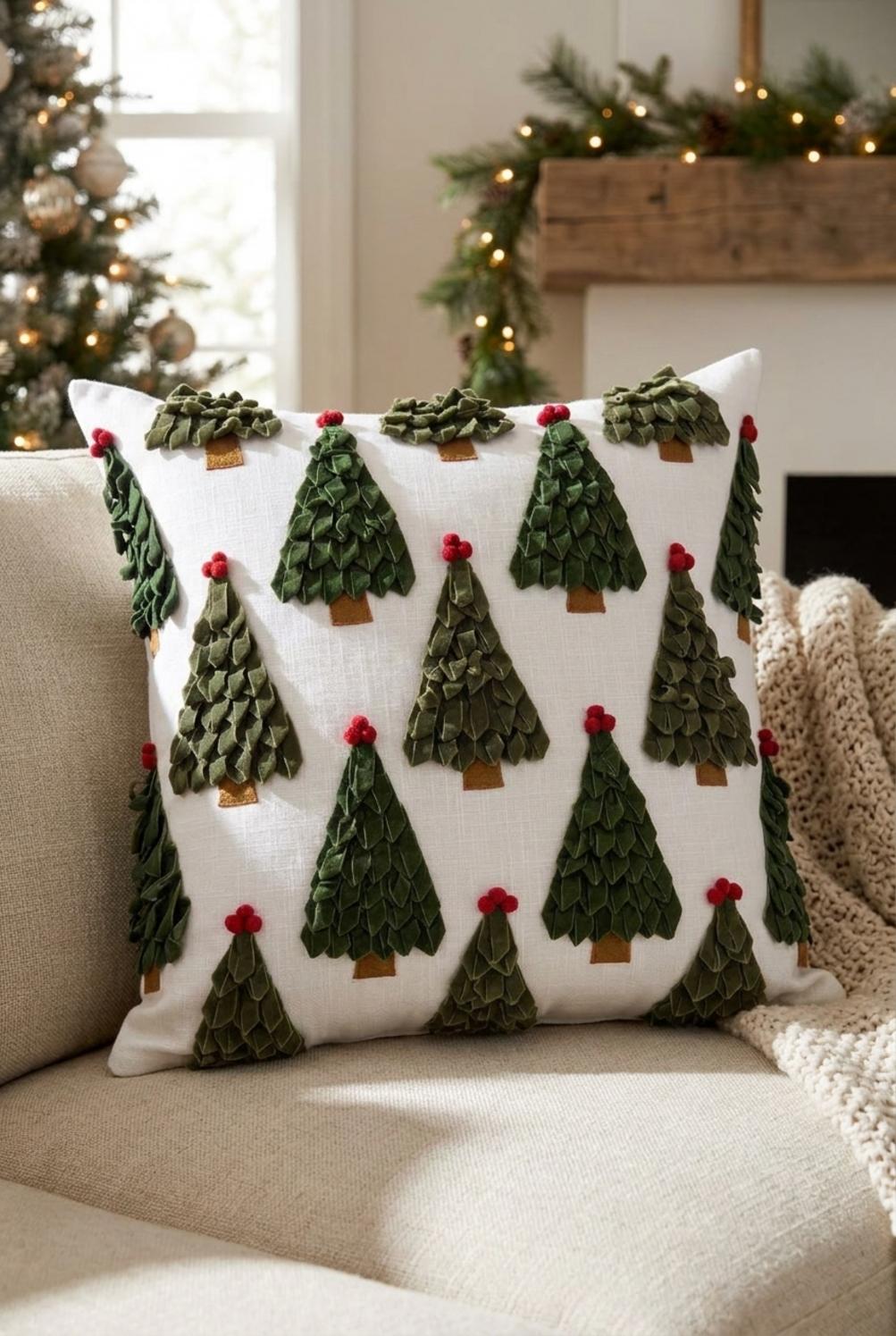 Winter Wonderland Cuscino con Alberi in Tessuto