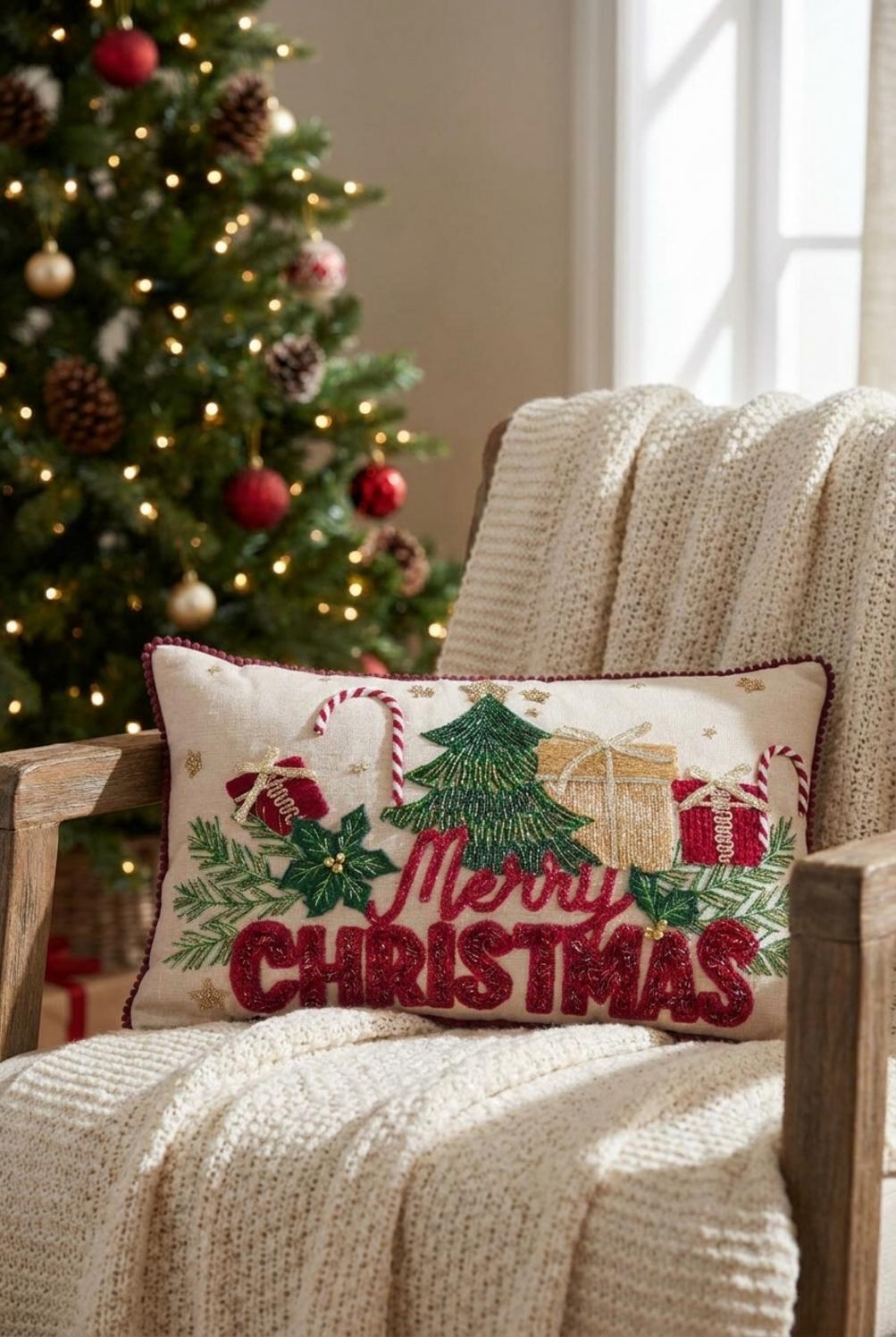Merry Christmas Cuscino Rettangolare Regali