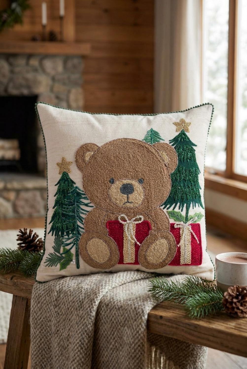 Tenerezze di Natale Cuscino Orso con Regalo