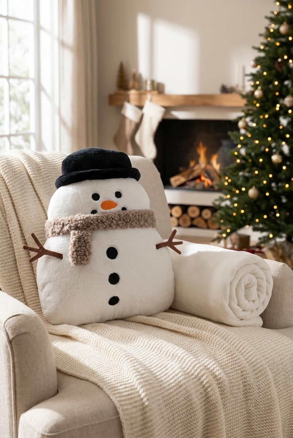 Morbidone Cuscino Con Plaid Pupazzo Di Neve